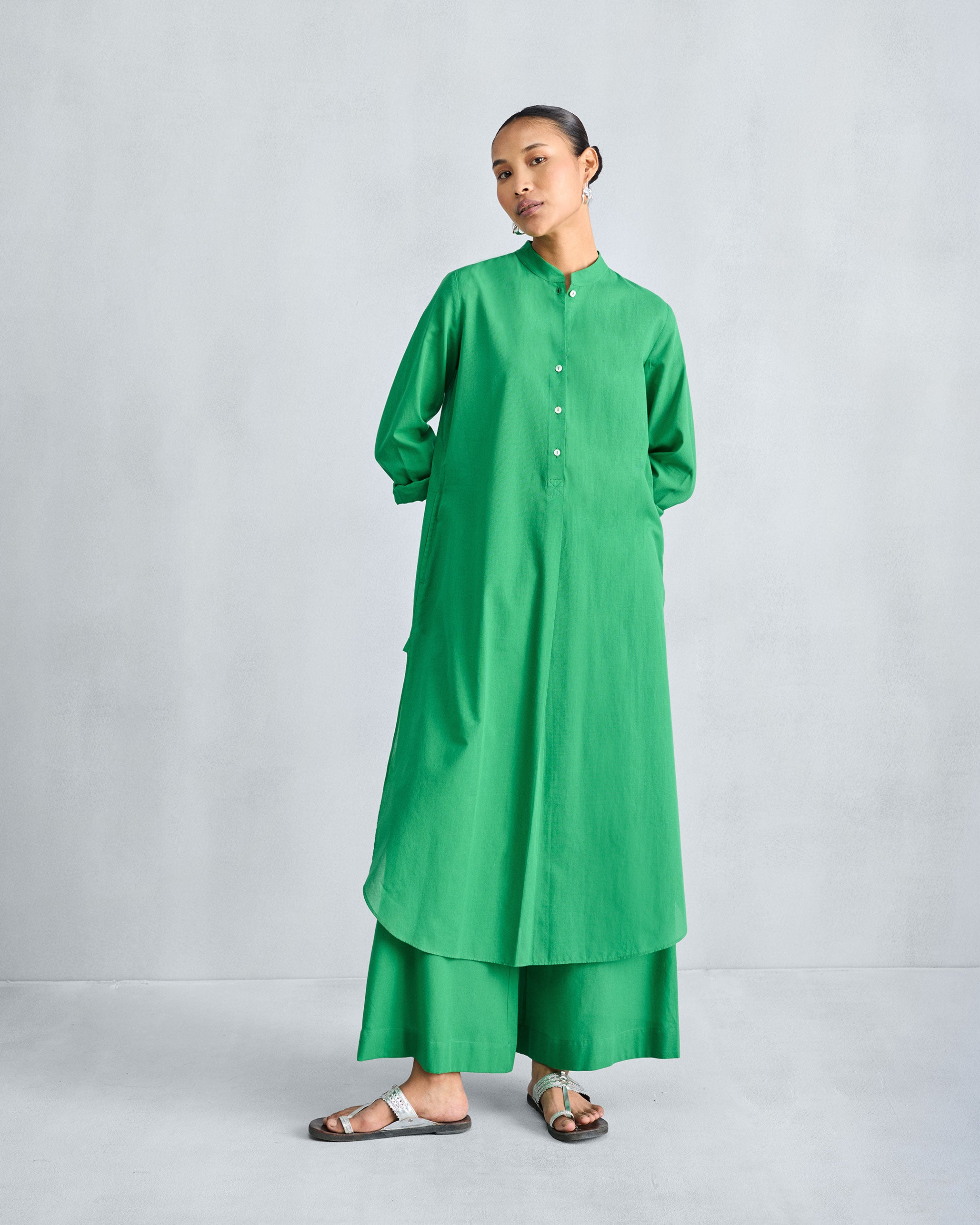 The Basic Long Length Kurta Set - Green