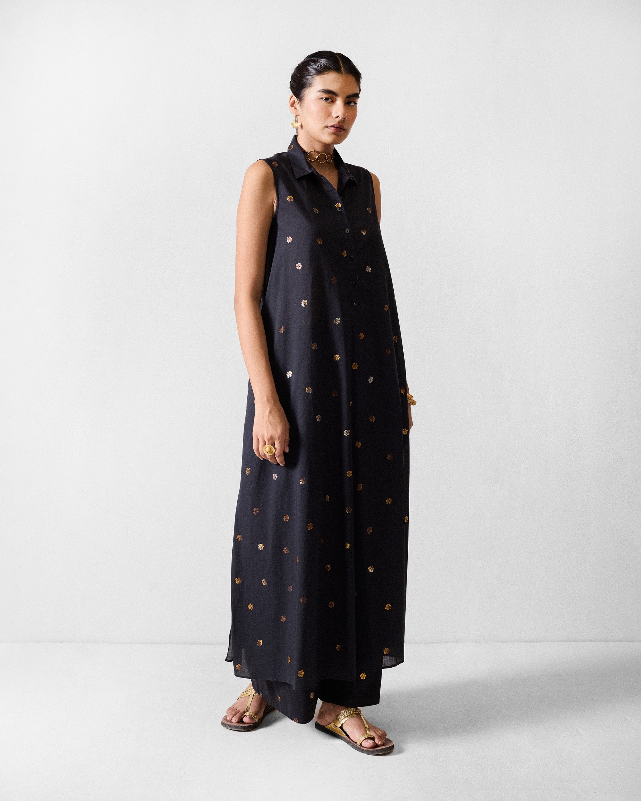 The Parallel Kurta - Black & Gold Printed