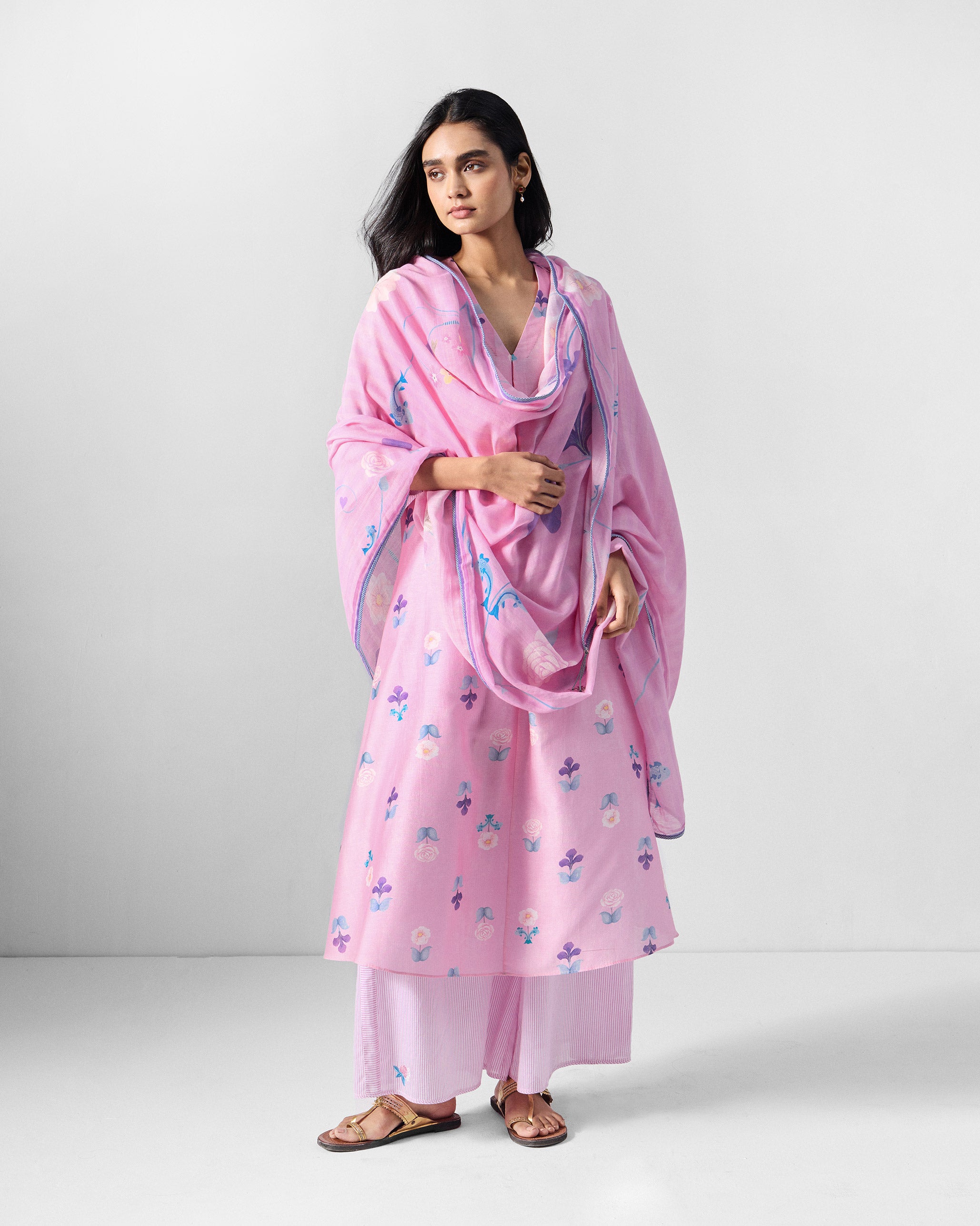 The Hera Kurta Set - Pink & White