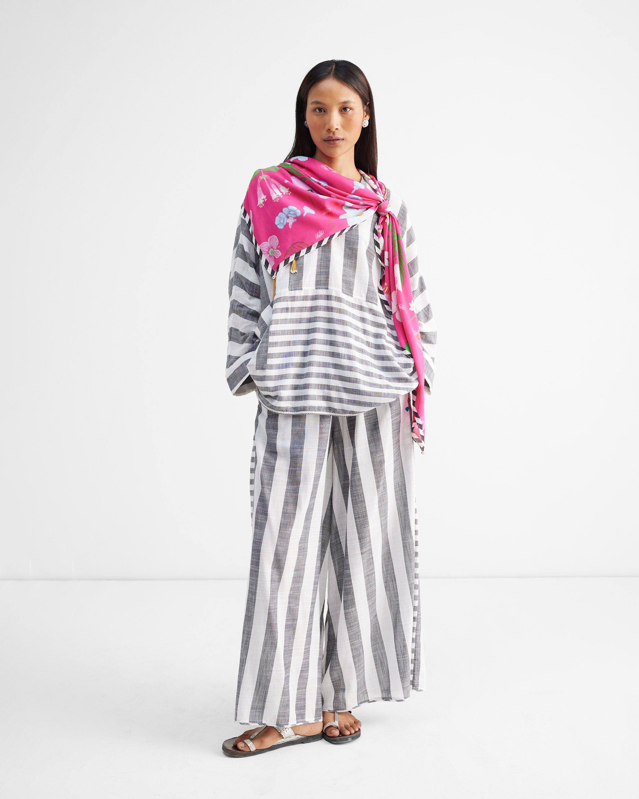 The Victory Top Set - Charcoal & White Stripes