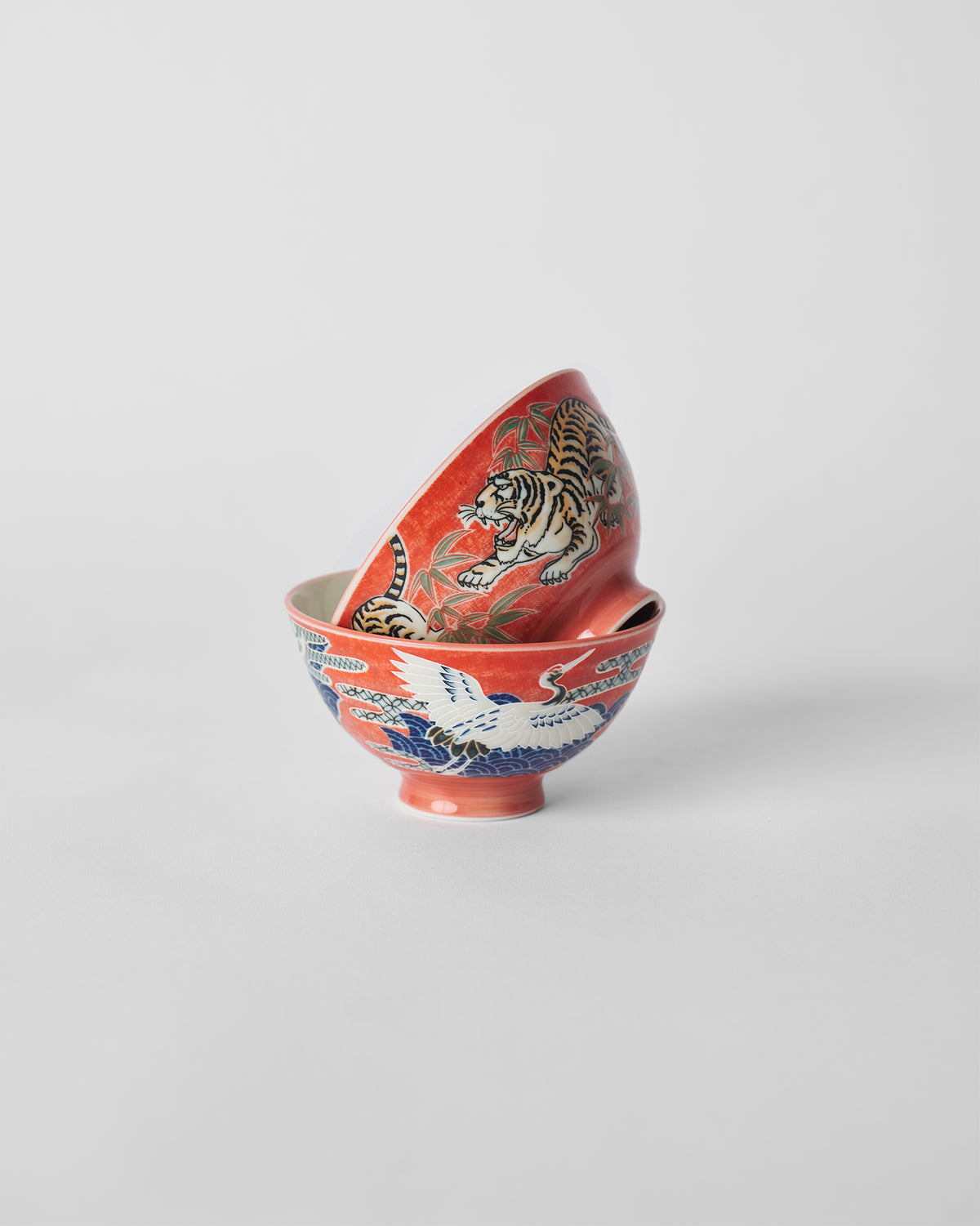 Crane & tiger bowl S/2 - Red