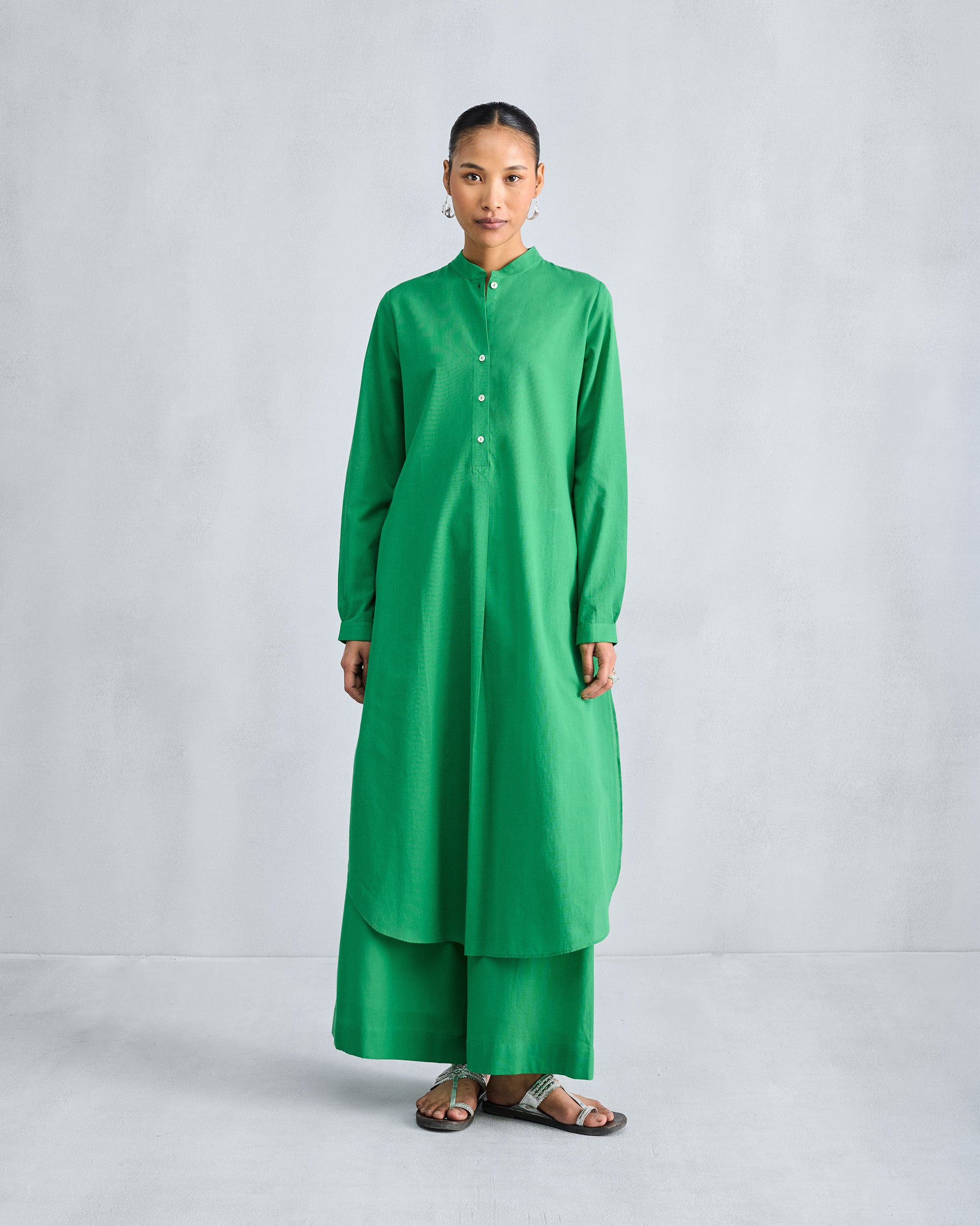 The Basic Long Length Kurta Set - Green