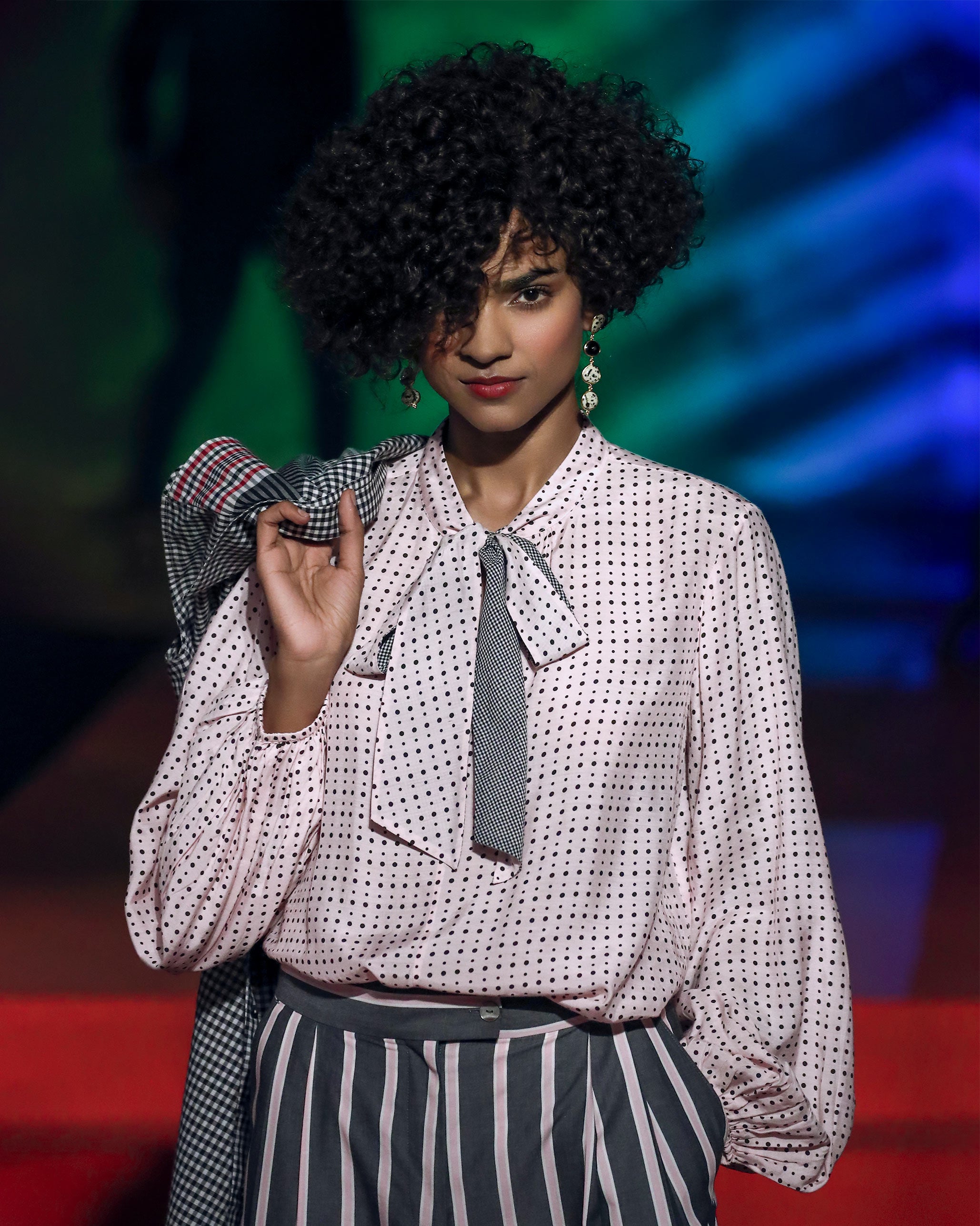 Spring Tie Shirt - Pink & Charcoal Printed