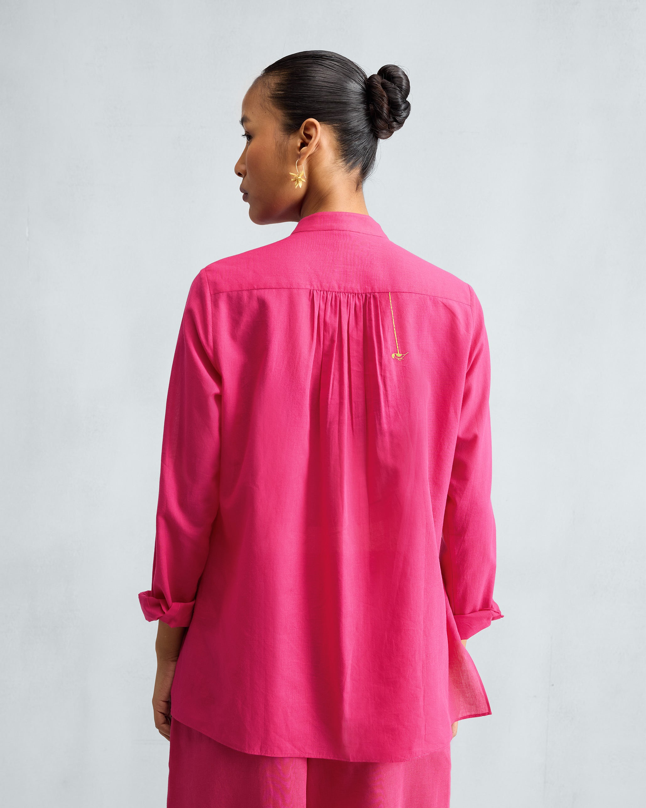 The Mandarin Collar Top Set - Fuchsia