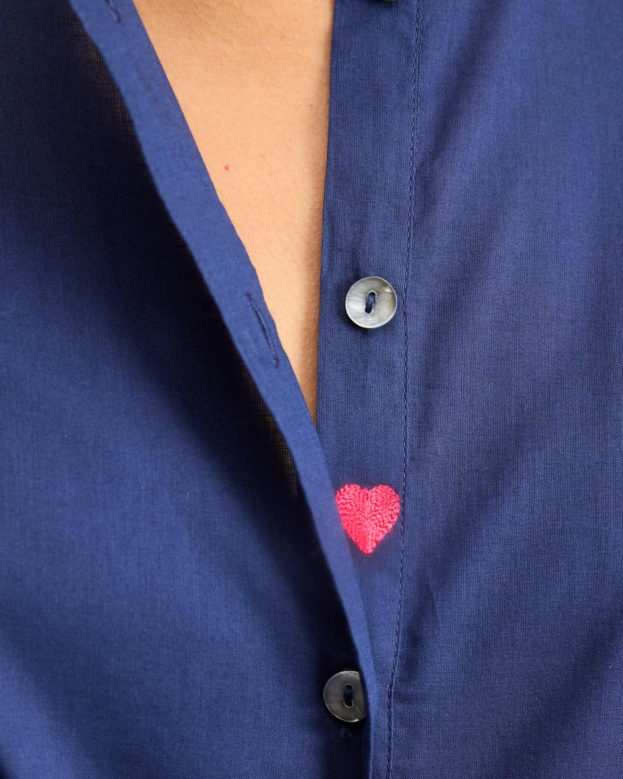 The Mandarin Collar Top Set - Ink Blue