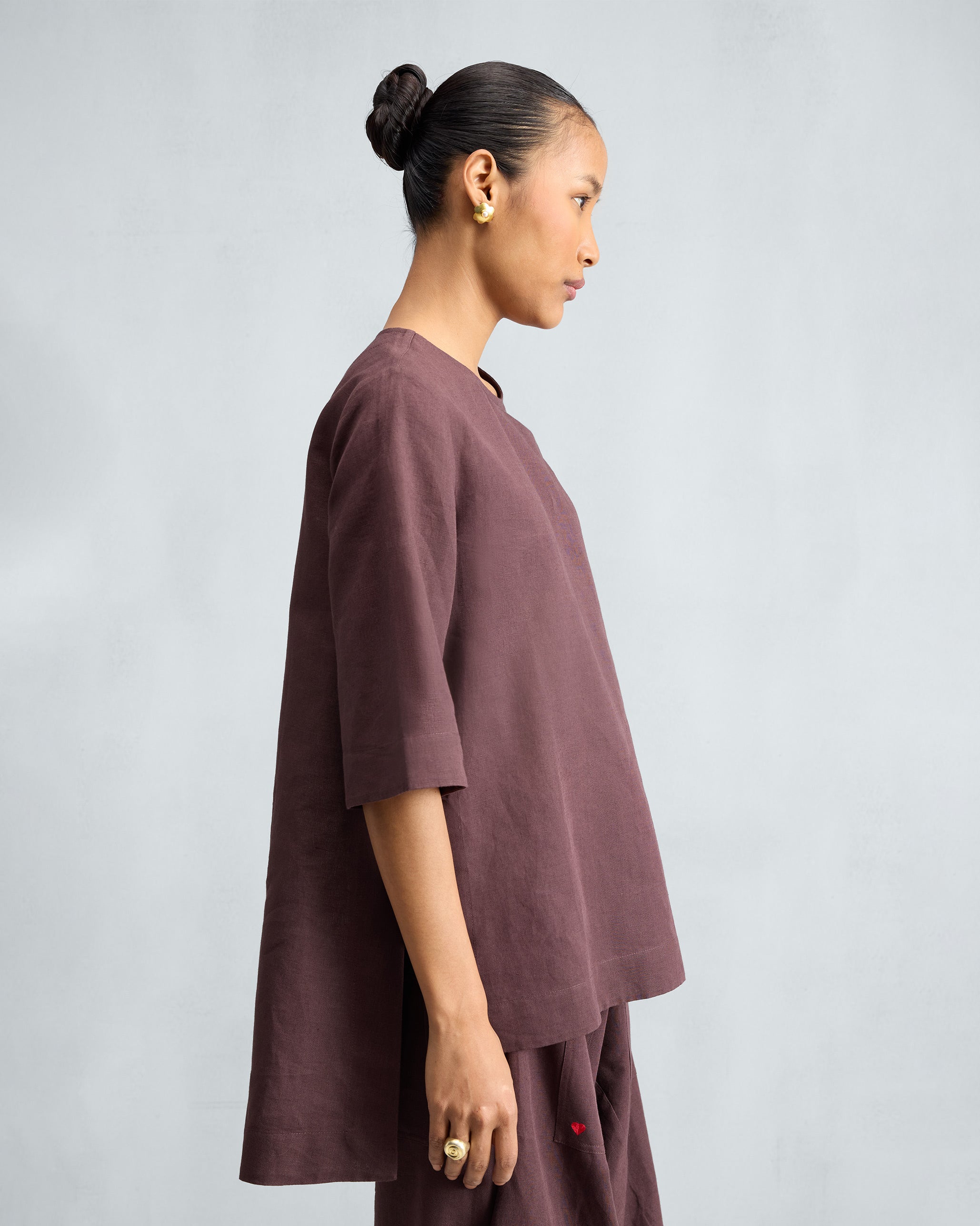 The High Slit Top Set - Chocolate Plum