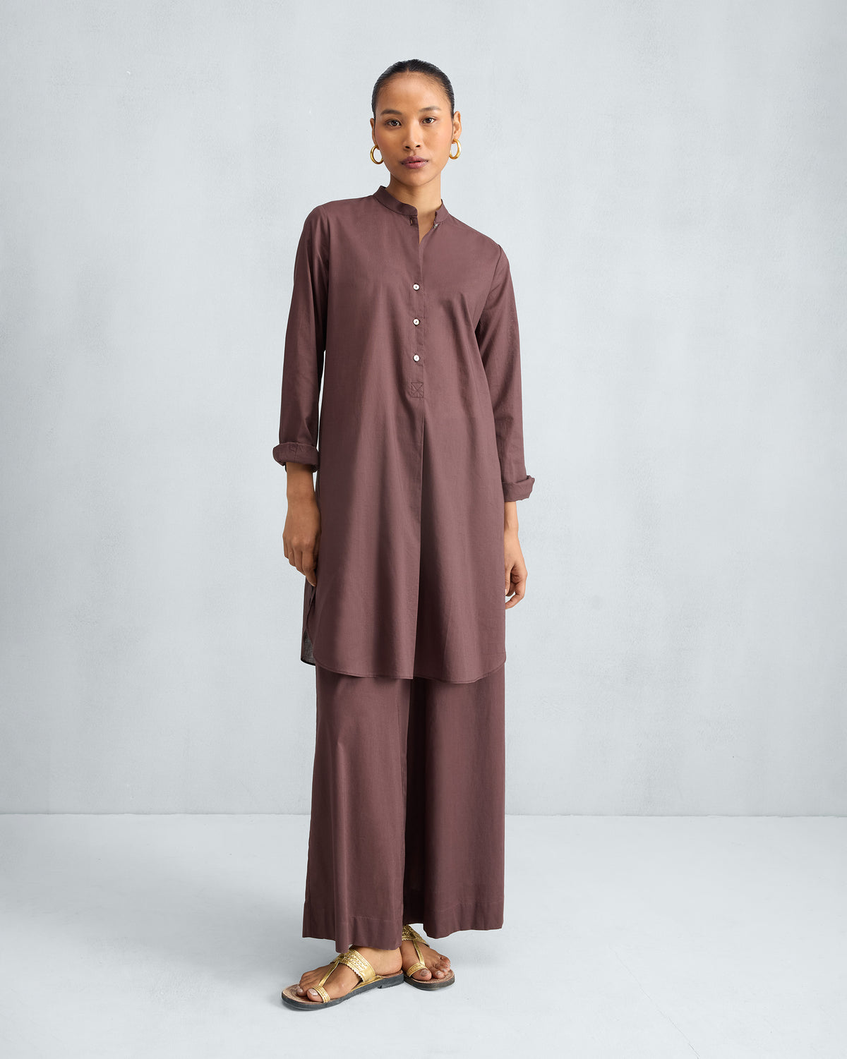 The Basic Mid Length Kurta Set - Chocolate Plum