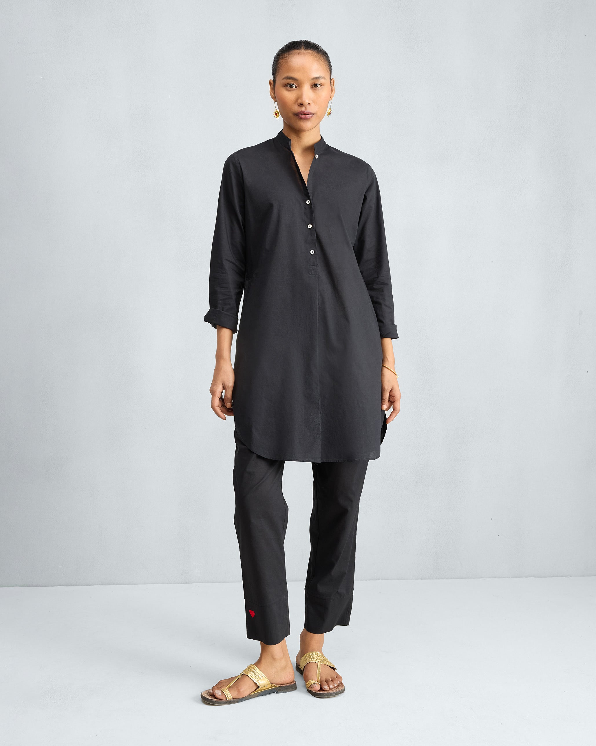 The Basic Mid Length Kurta Set - Black