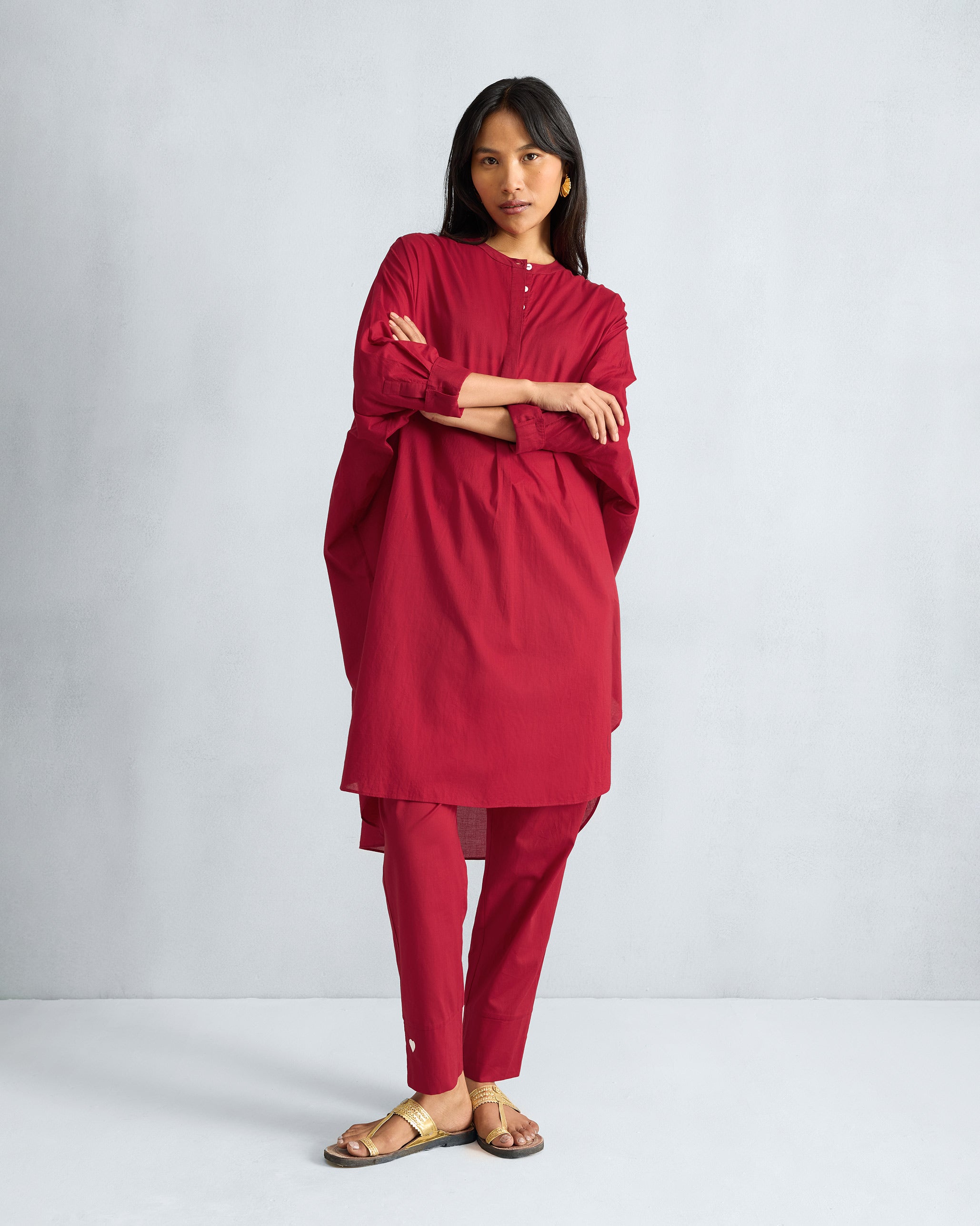 The Lazy Sunday Tunic Set - Red