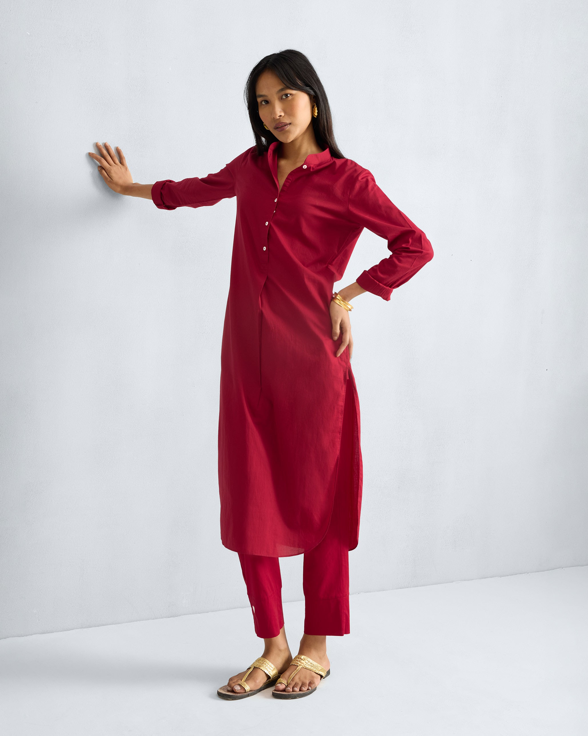 The Basic Long Kurta Set - Red