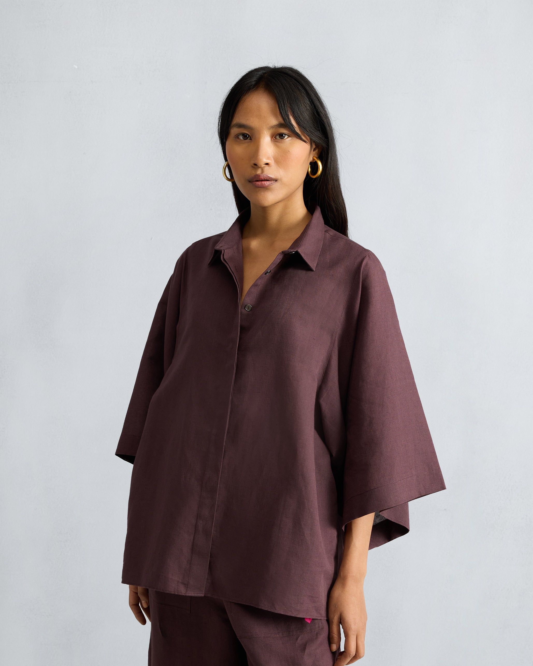 The Drop Armhole Shirt Set - Chocolate Plum