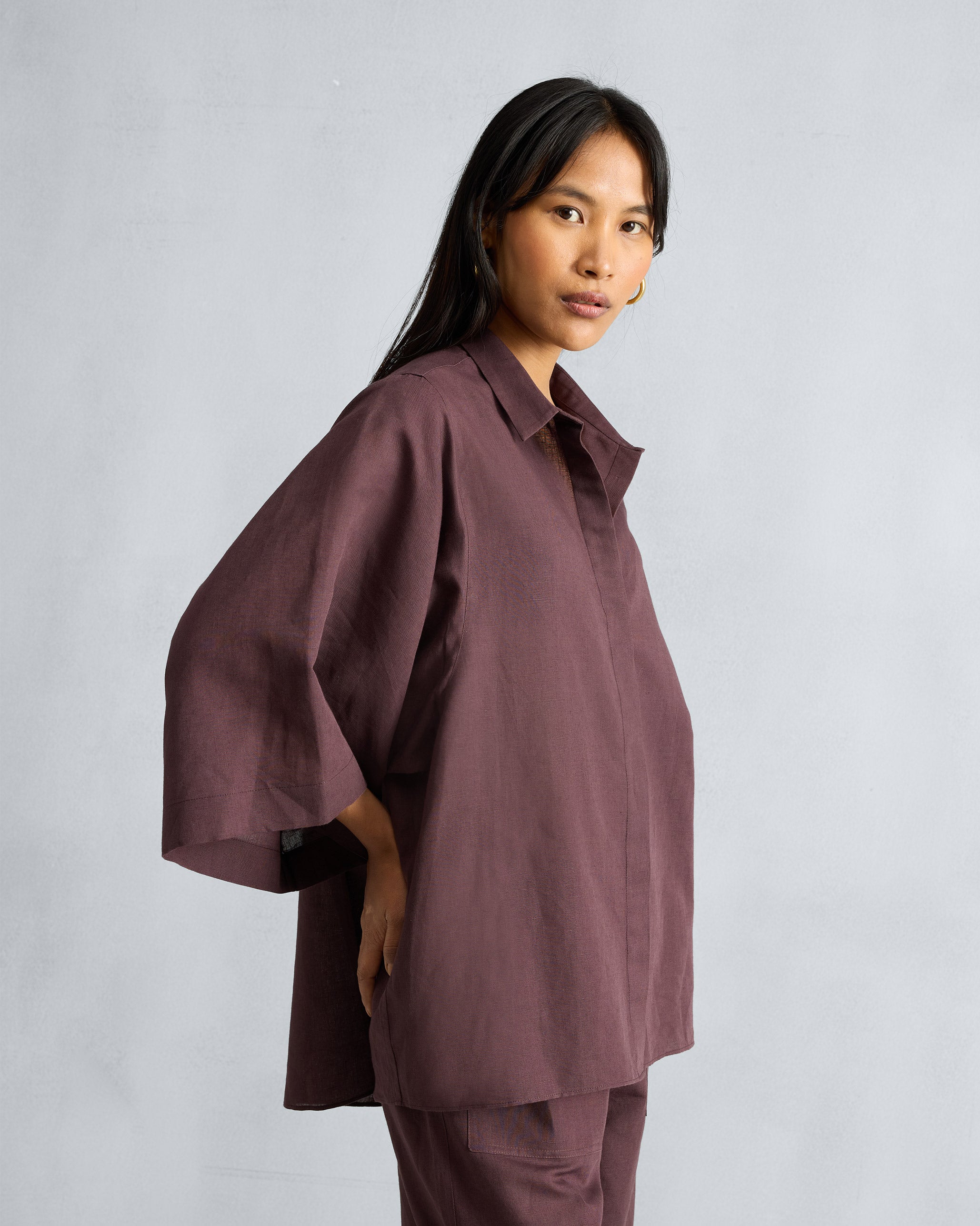 The Drop Armhole Shirt Set - Chocolate Plum
