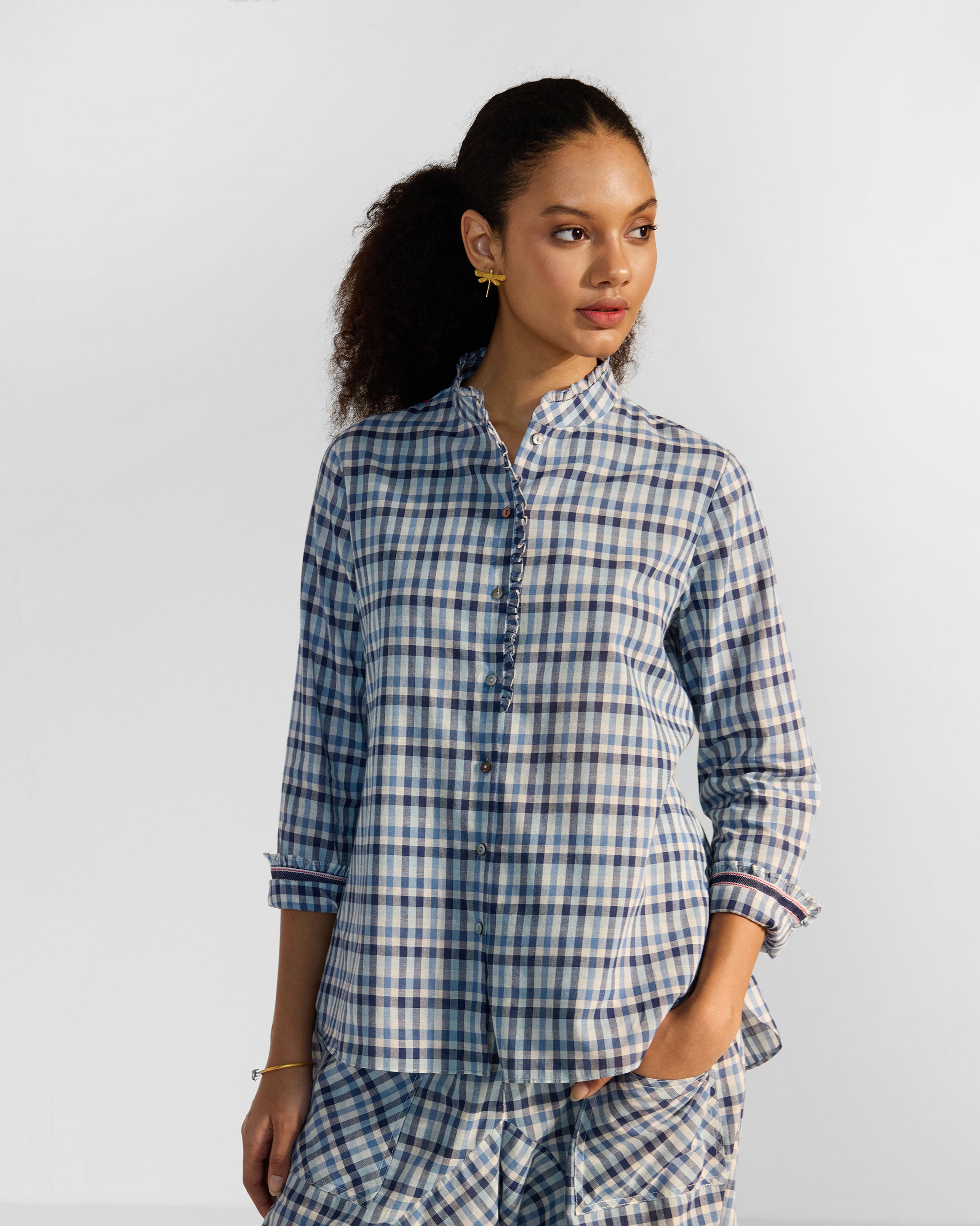The Hera Shirt Set- Blue & White Checks