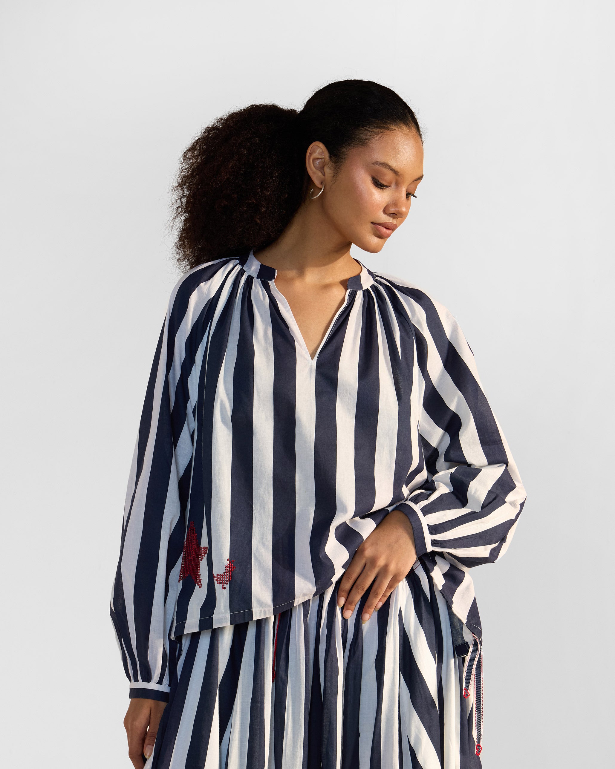 The Zaya Top Set - Blue & White Stripes
