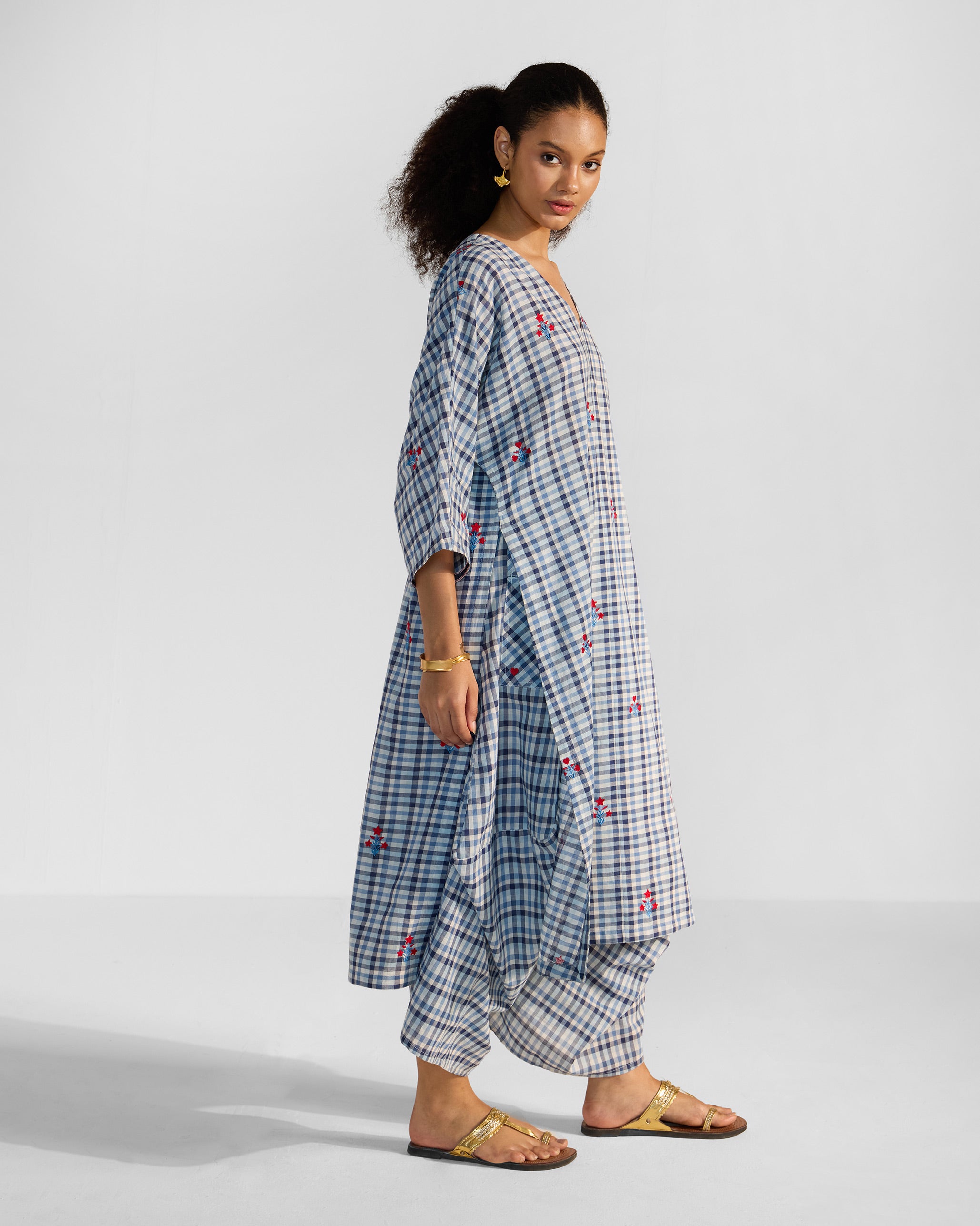 The Aava Kurta Set - Blue & White Checks