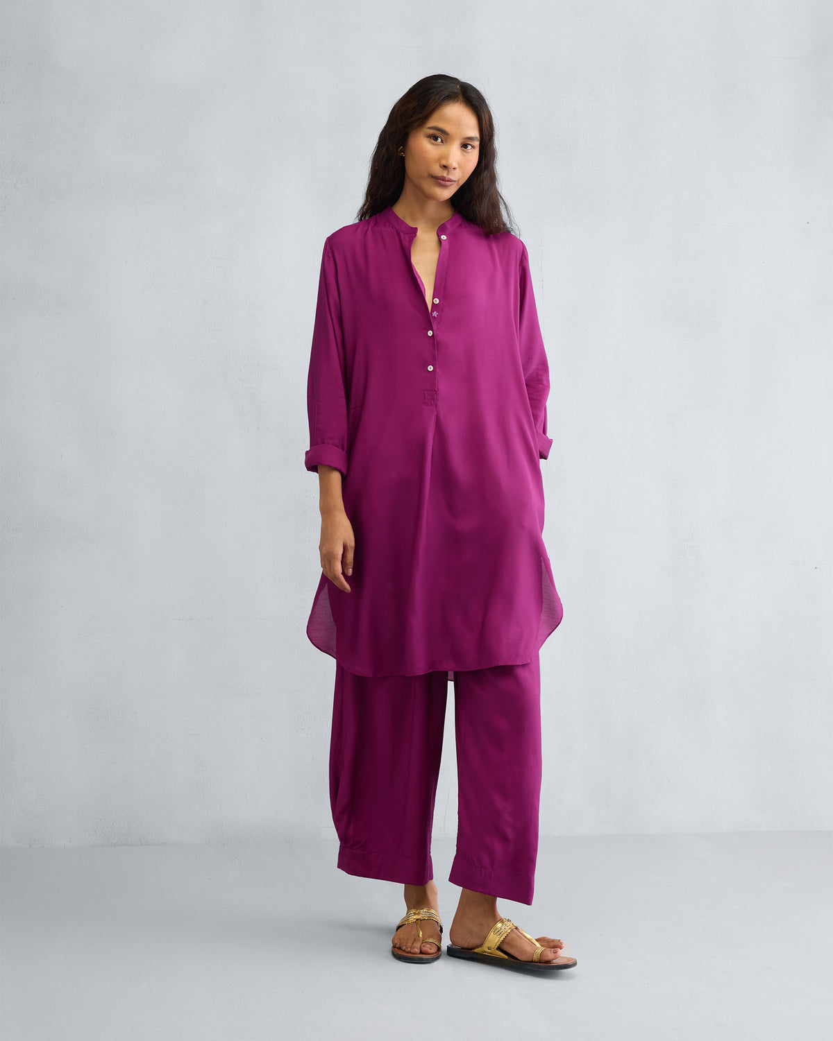 The Basic Mid Length Kurta Set - Mulberry