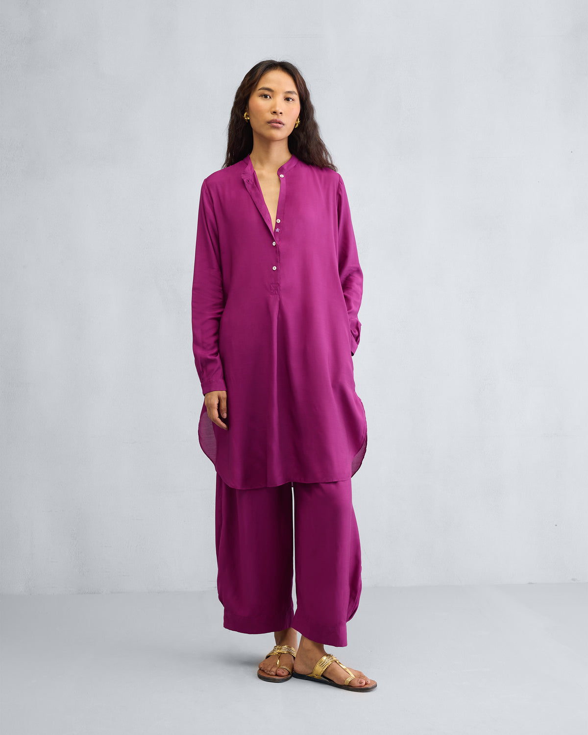 The Basic Mid Length Kurta Set - Mulberry