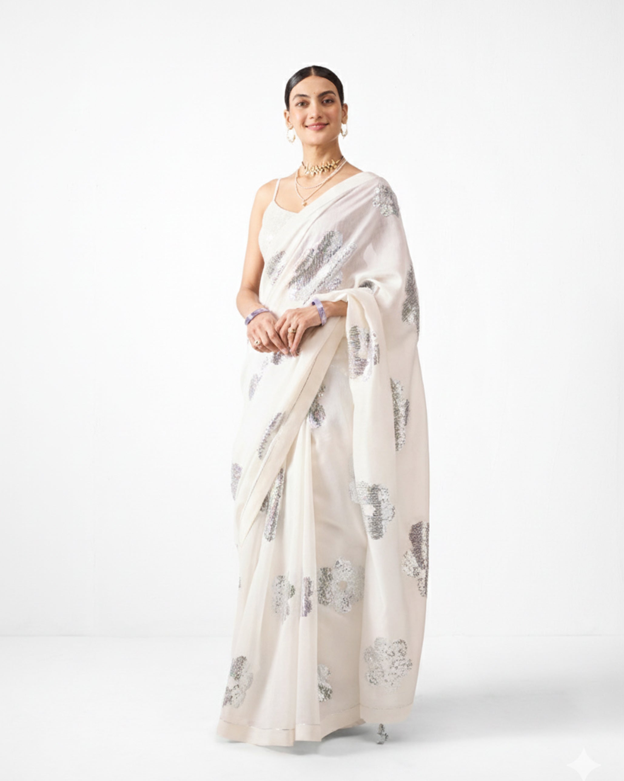 Urooj Sari - Ivory Embroidered