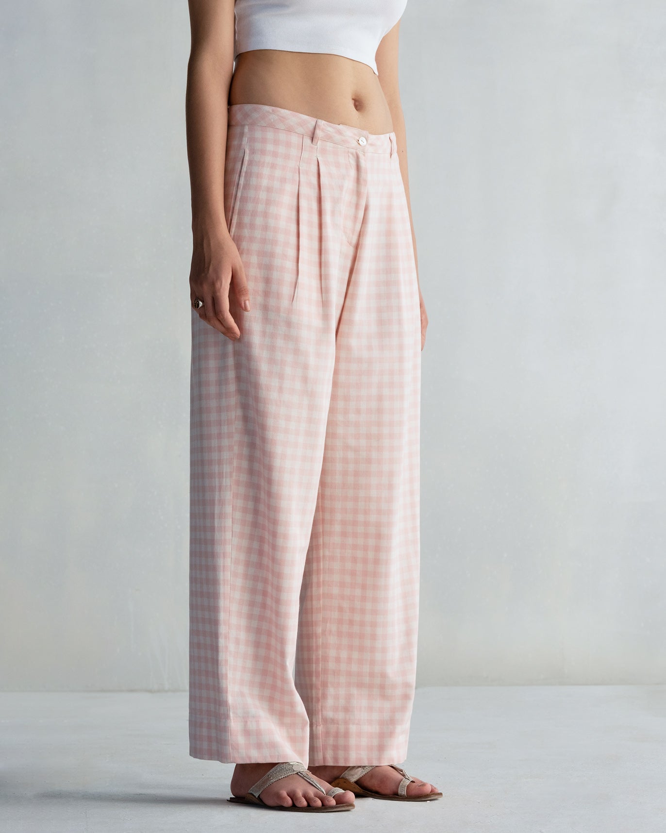 High Waist Pants - Pink & White