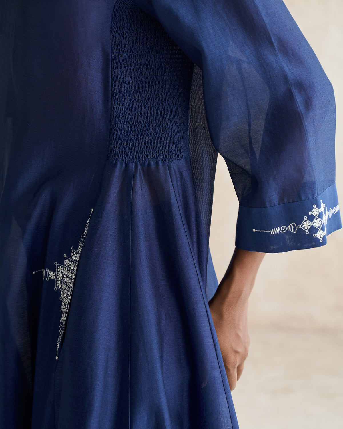 Lama Smocked Kurta - Electric Blue