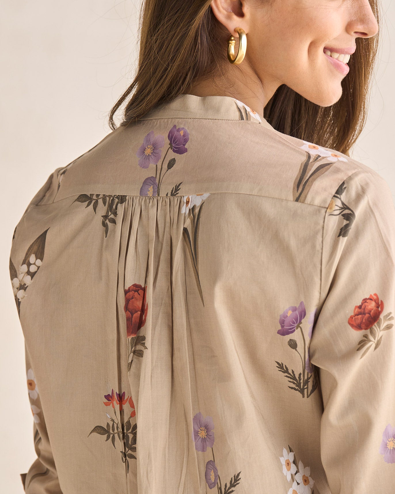 Mandarin Collar Shirt - Beige