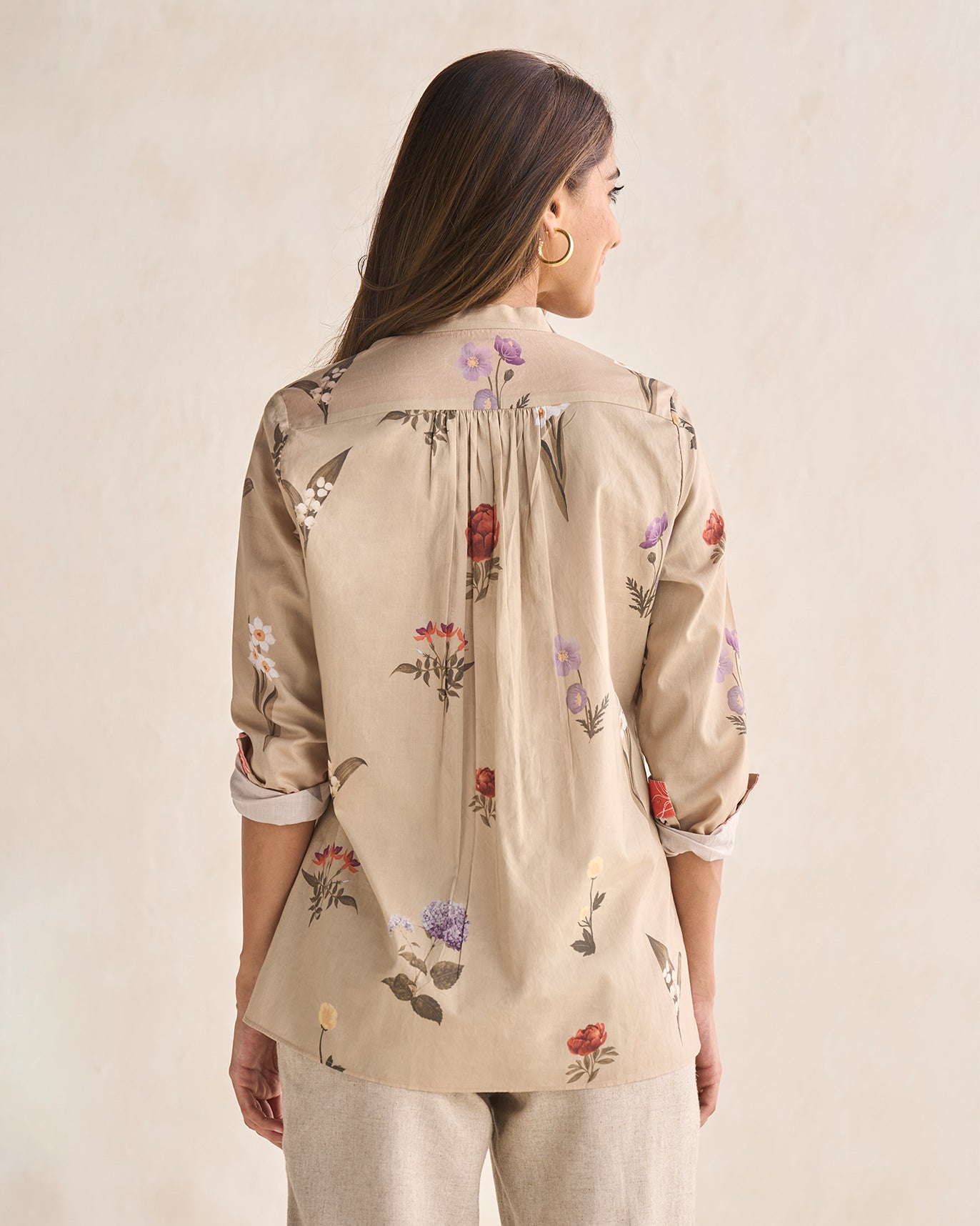 Mandarin Collar Shirt - Beige