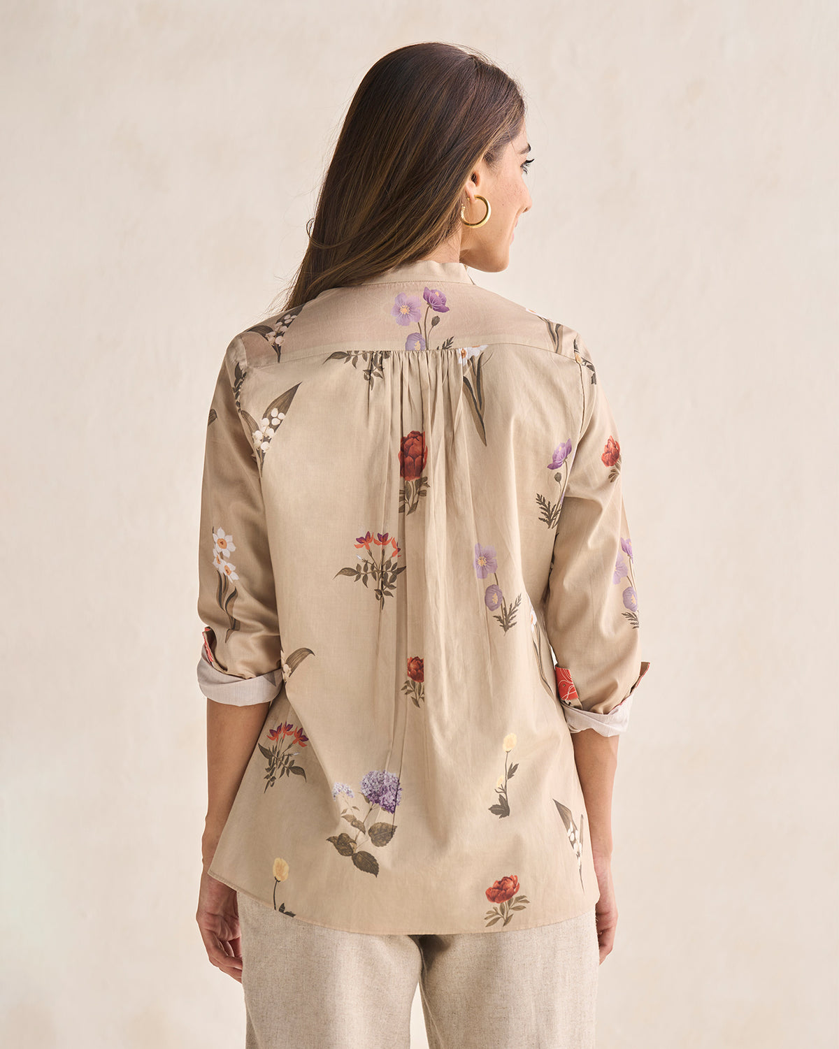 Mandarin Collar Shirt - Beige