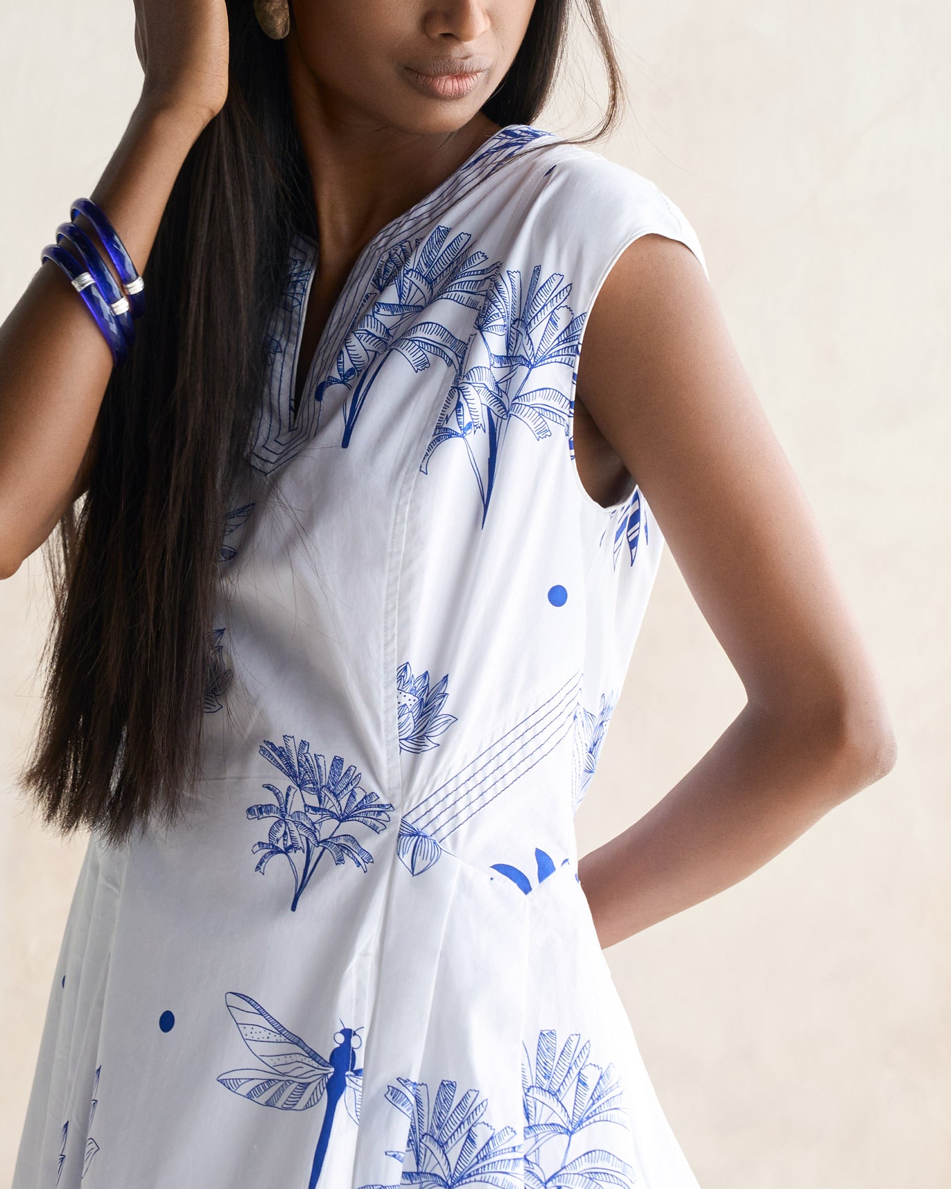 Sankara Dress - White & Blue