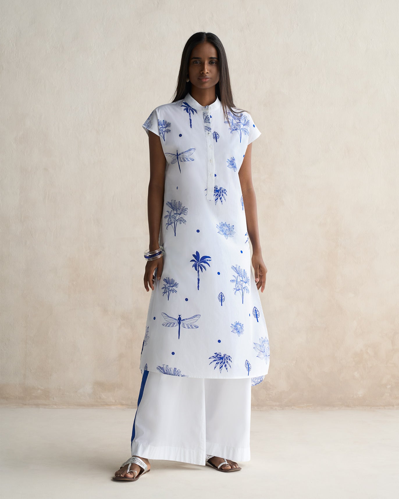 Short Sleeve Kurta - Blue & White