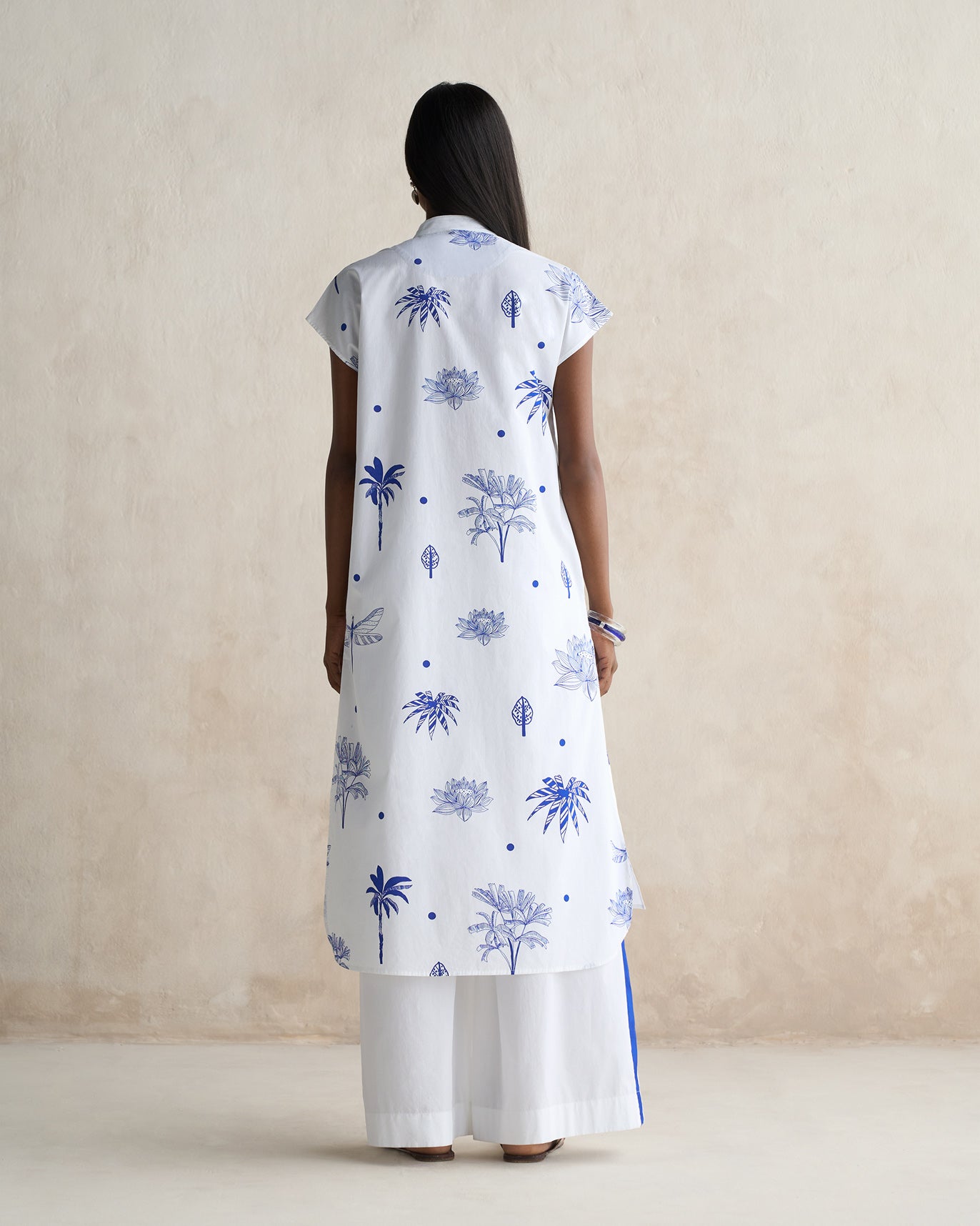 Short Sleeve Kurta - Blue & White