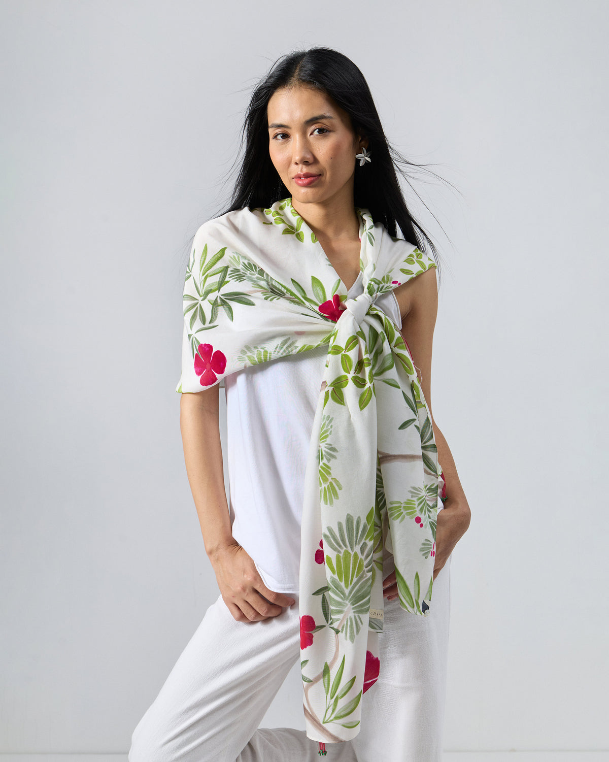 Alaya Scarf - White & Green