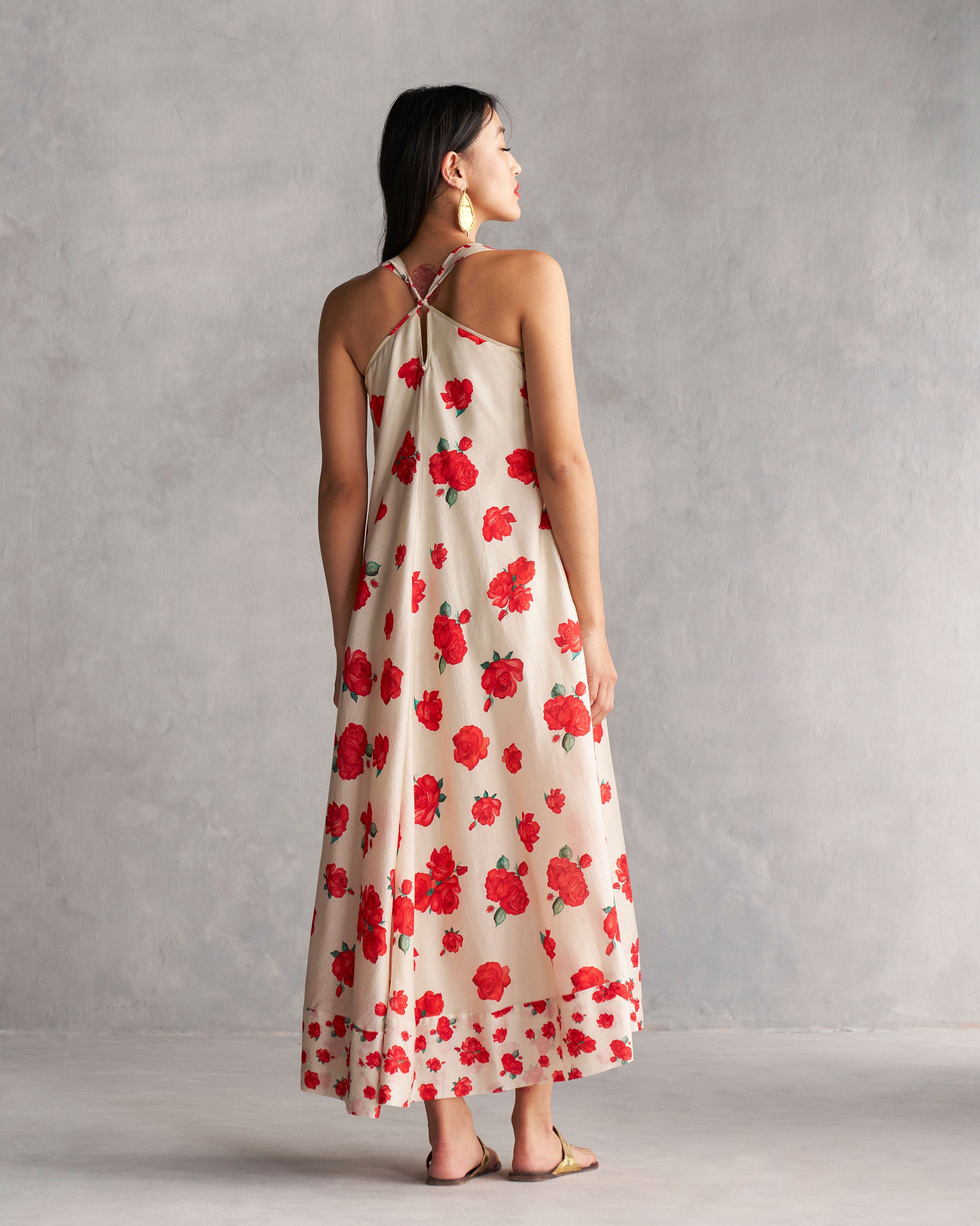 Akira Twistback Dress - Ivory & Red