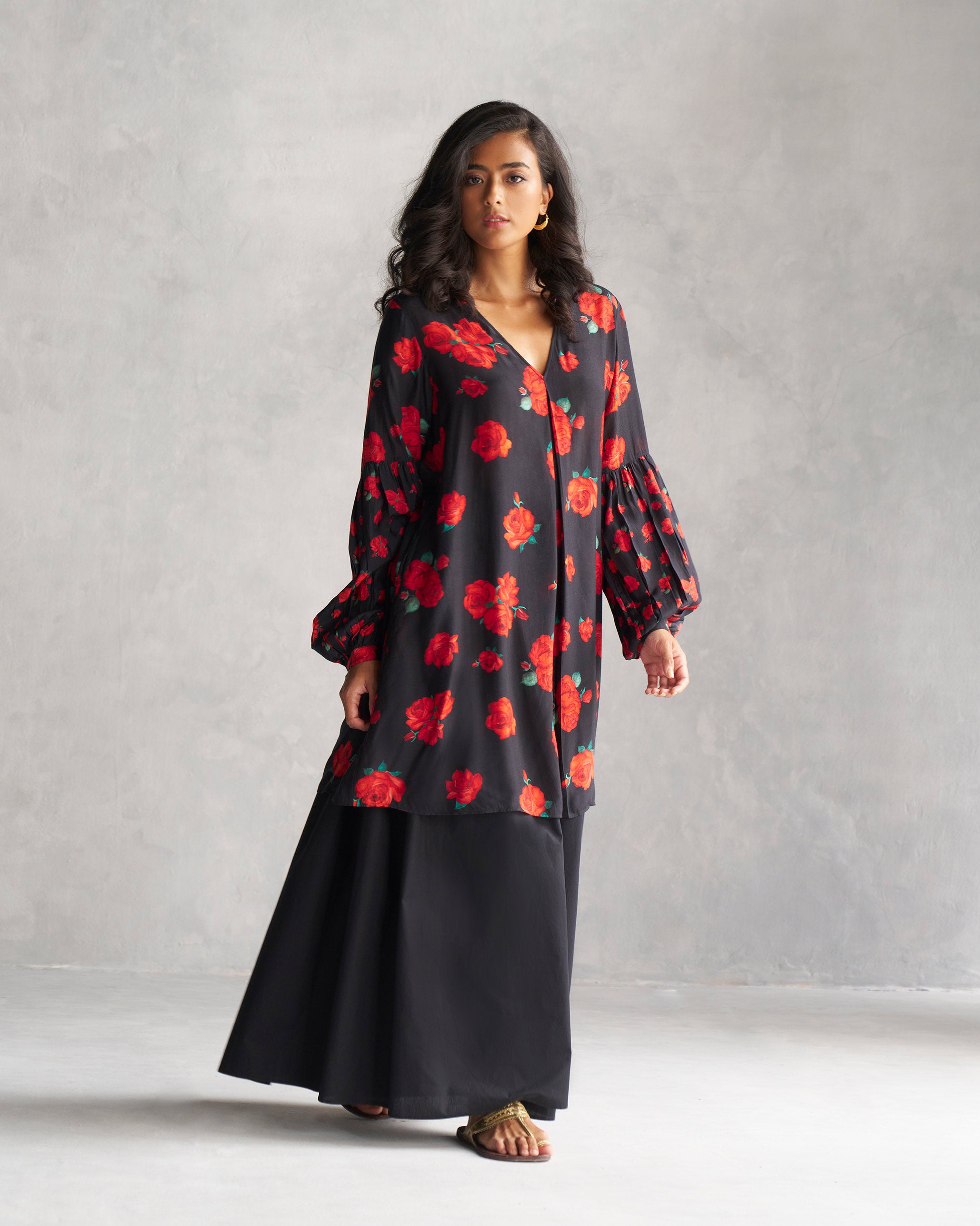 Tapas Bell Kurta - Black & Red