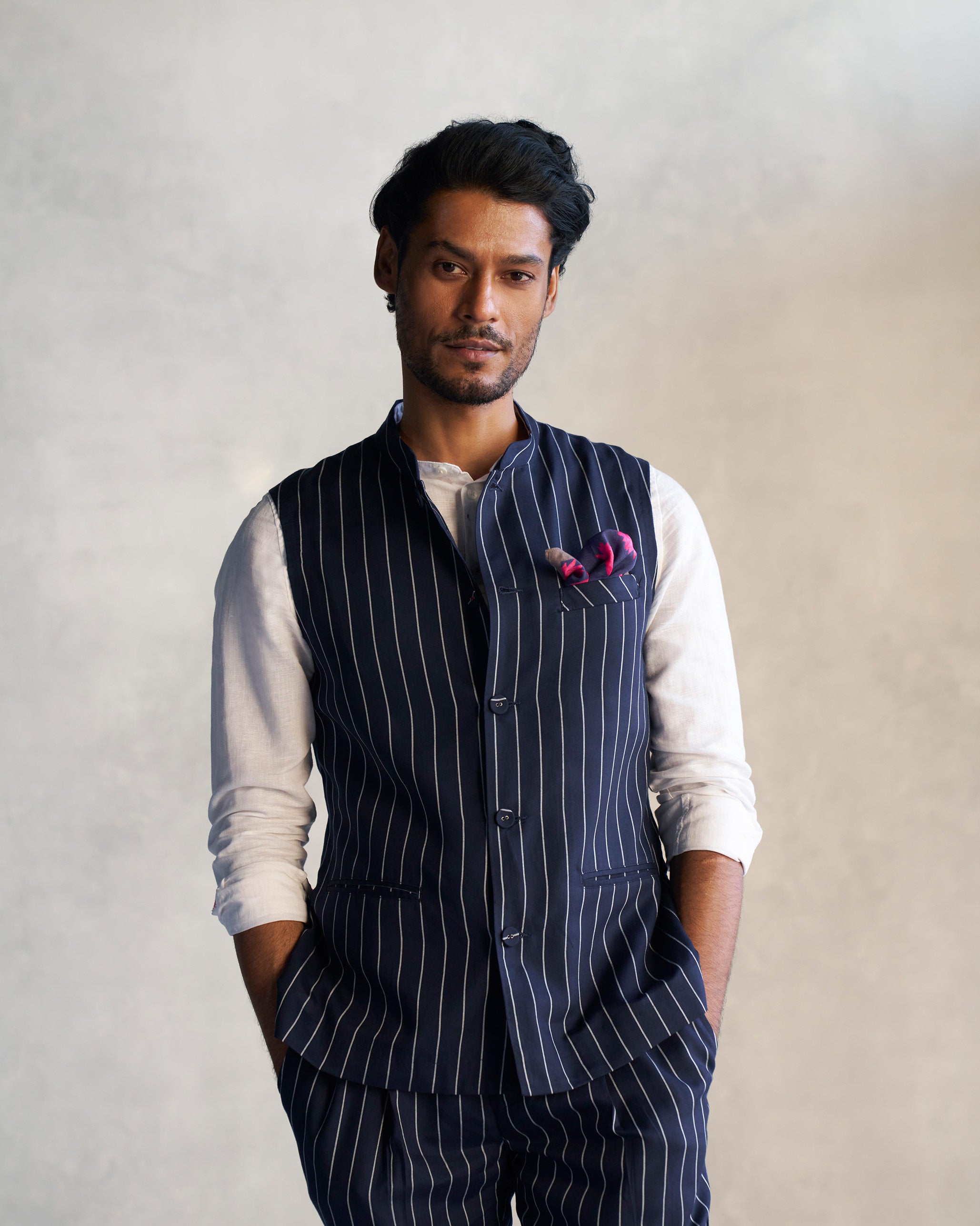 Nehru Jacket - Navy & Grey