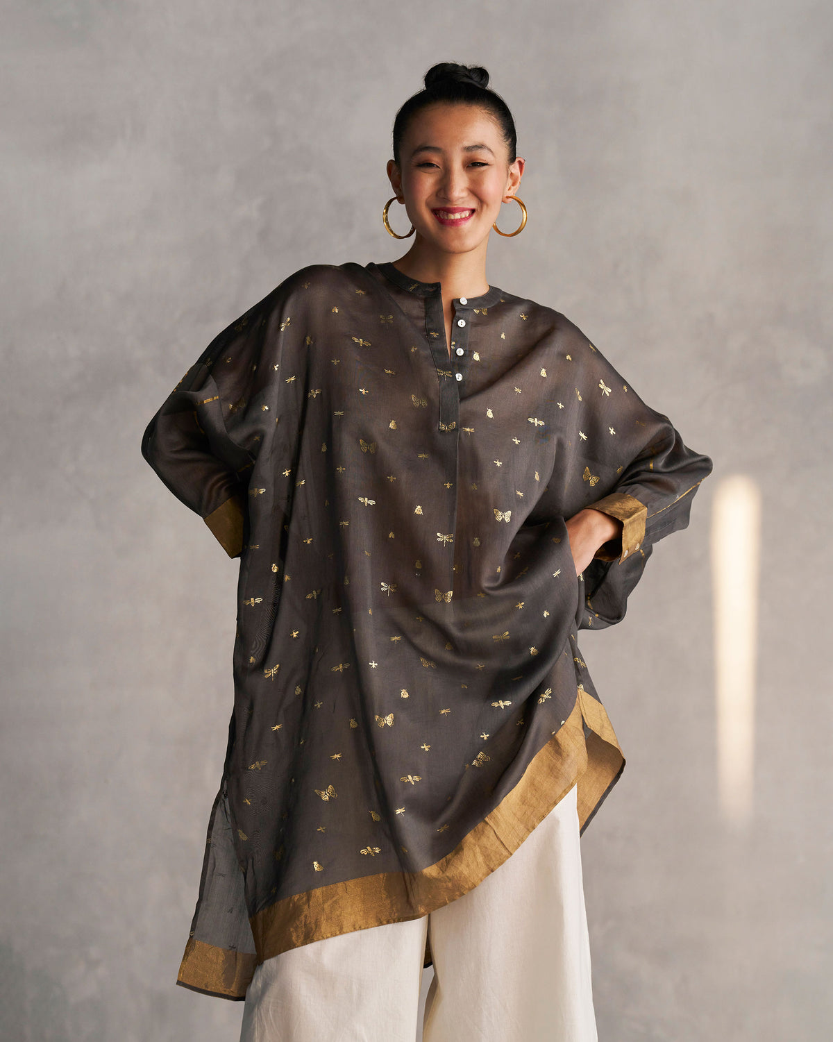 Lazy Saturday Tunic - Charcoal & Gold