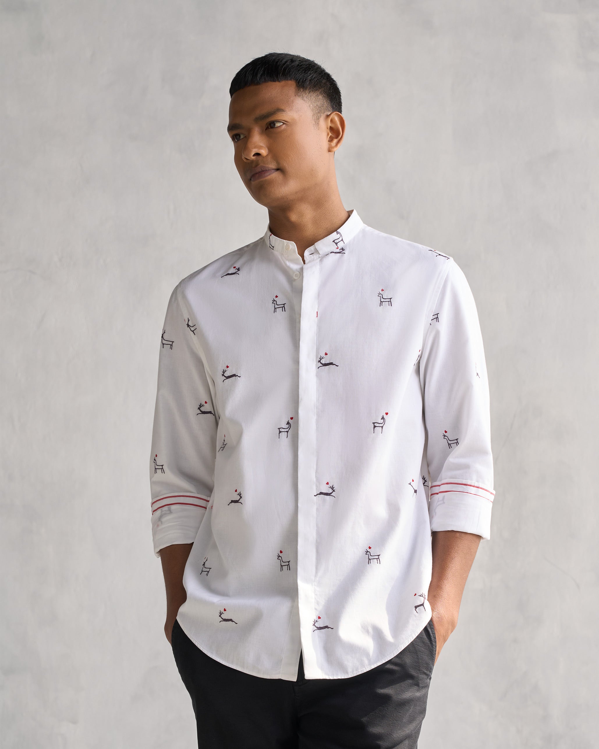 Classic Band Collar Shirt - Multi