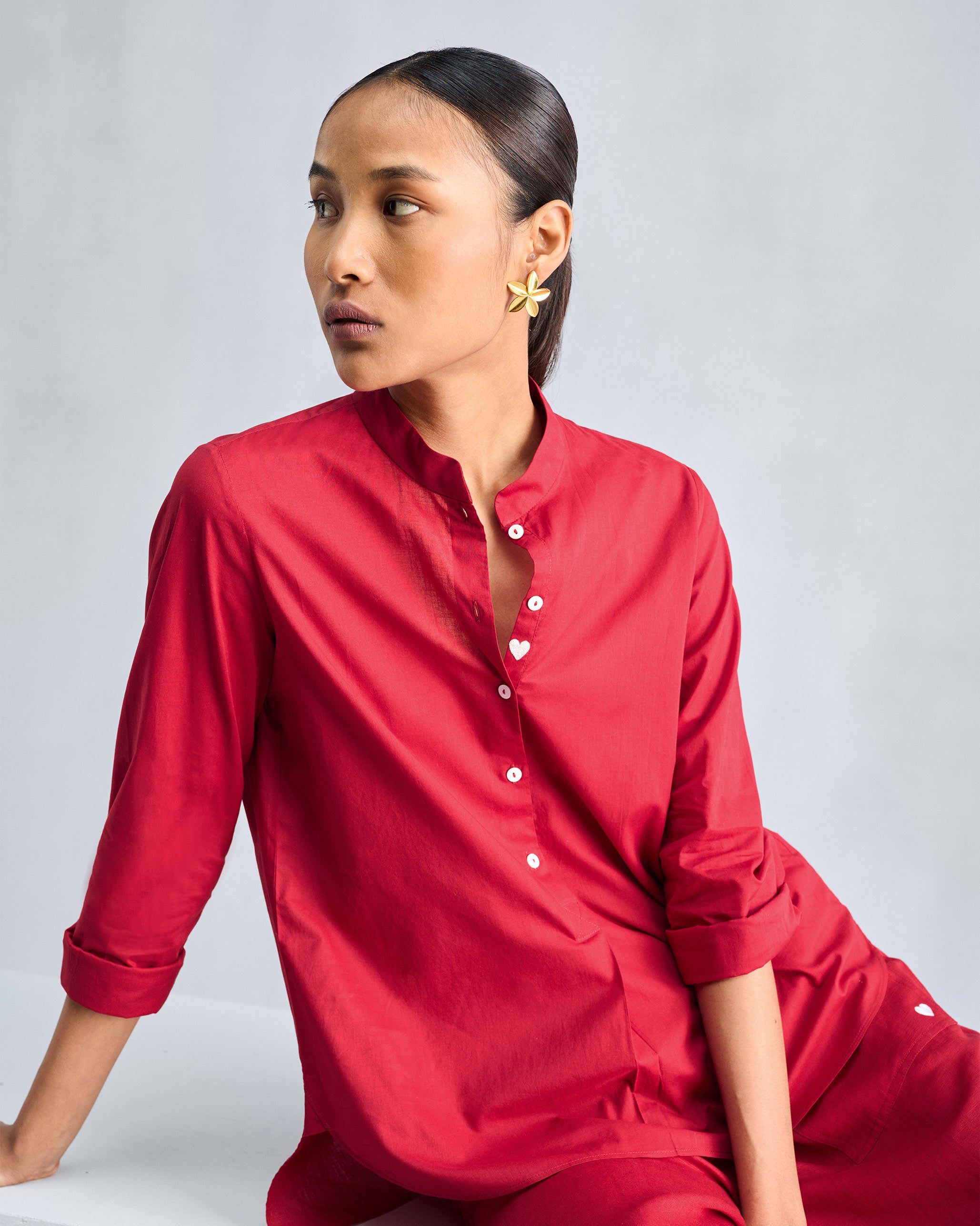 The Mandarin Collar Set - Red