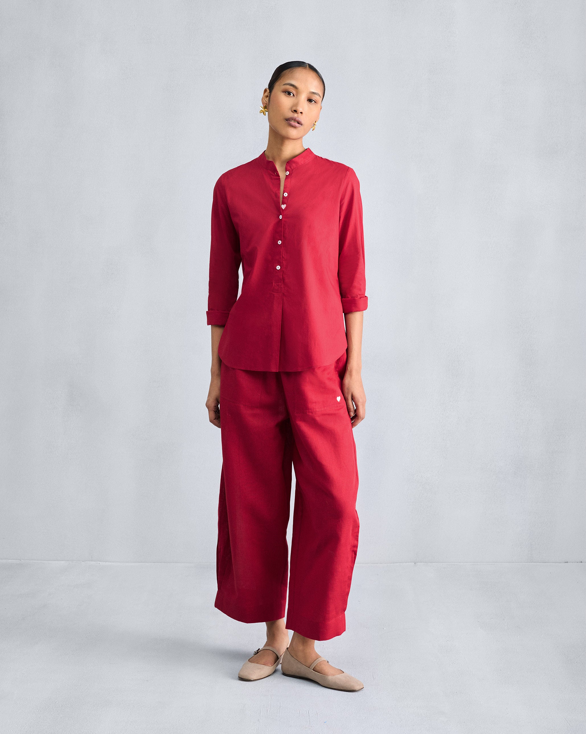 The Mandarin Collar Set - Red