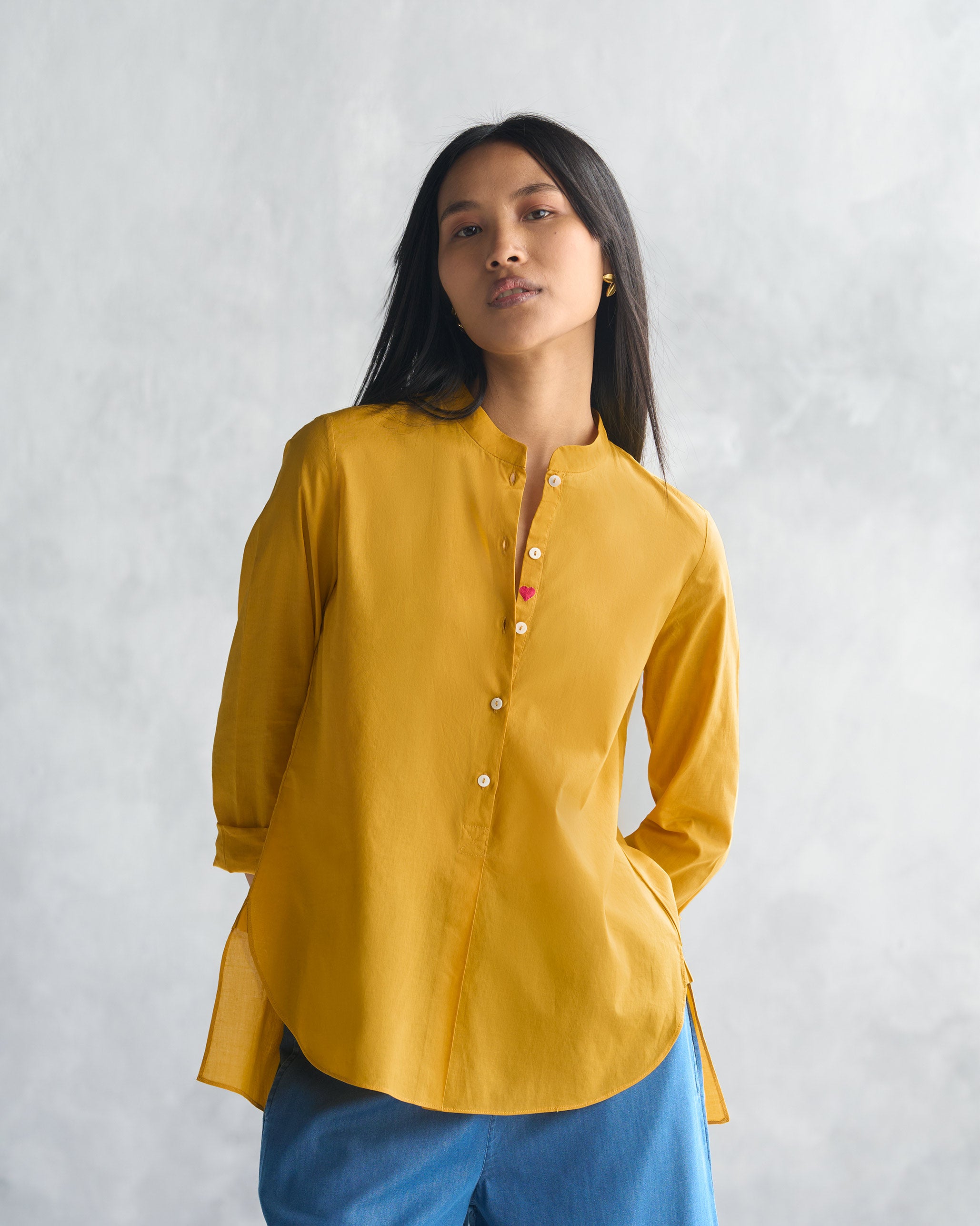 Mandarin Collar Top - Ochre