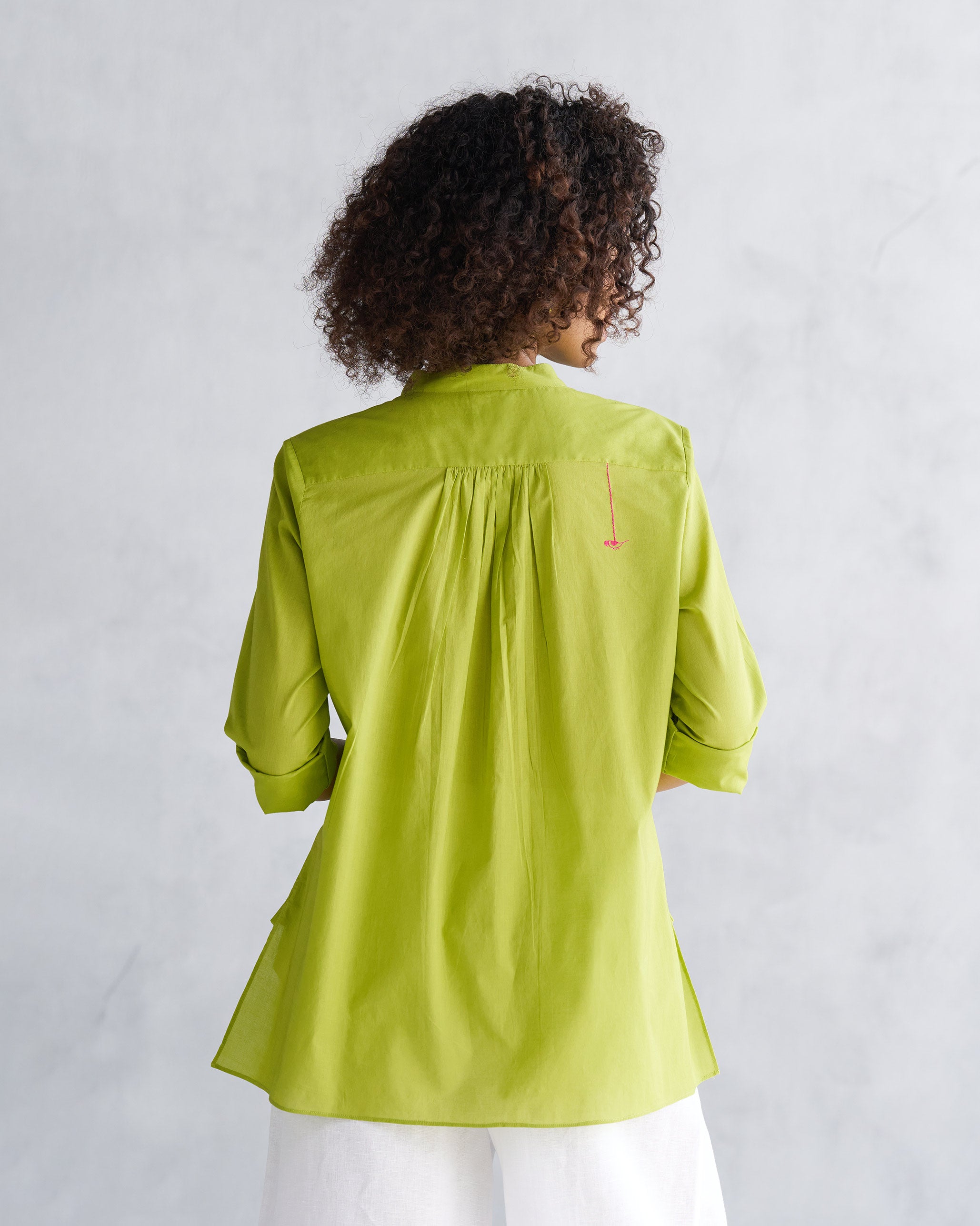 Mandarin Collar Top - Lime