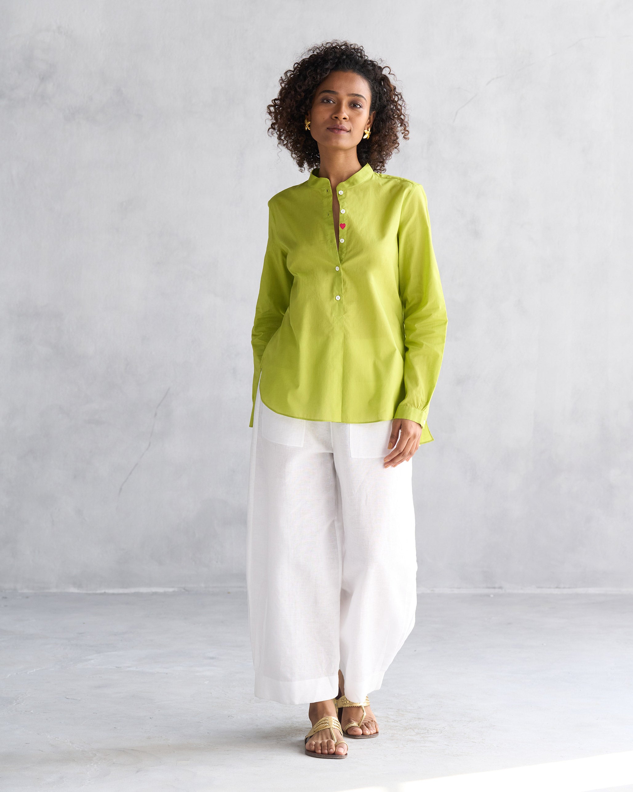 Mandarin Collar Top - Lime