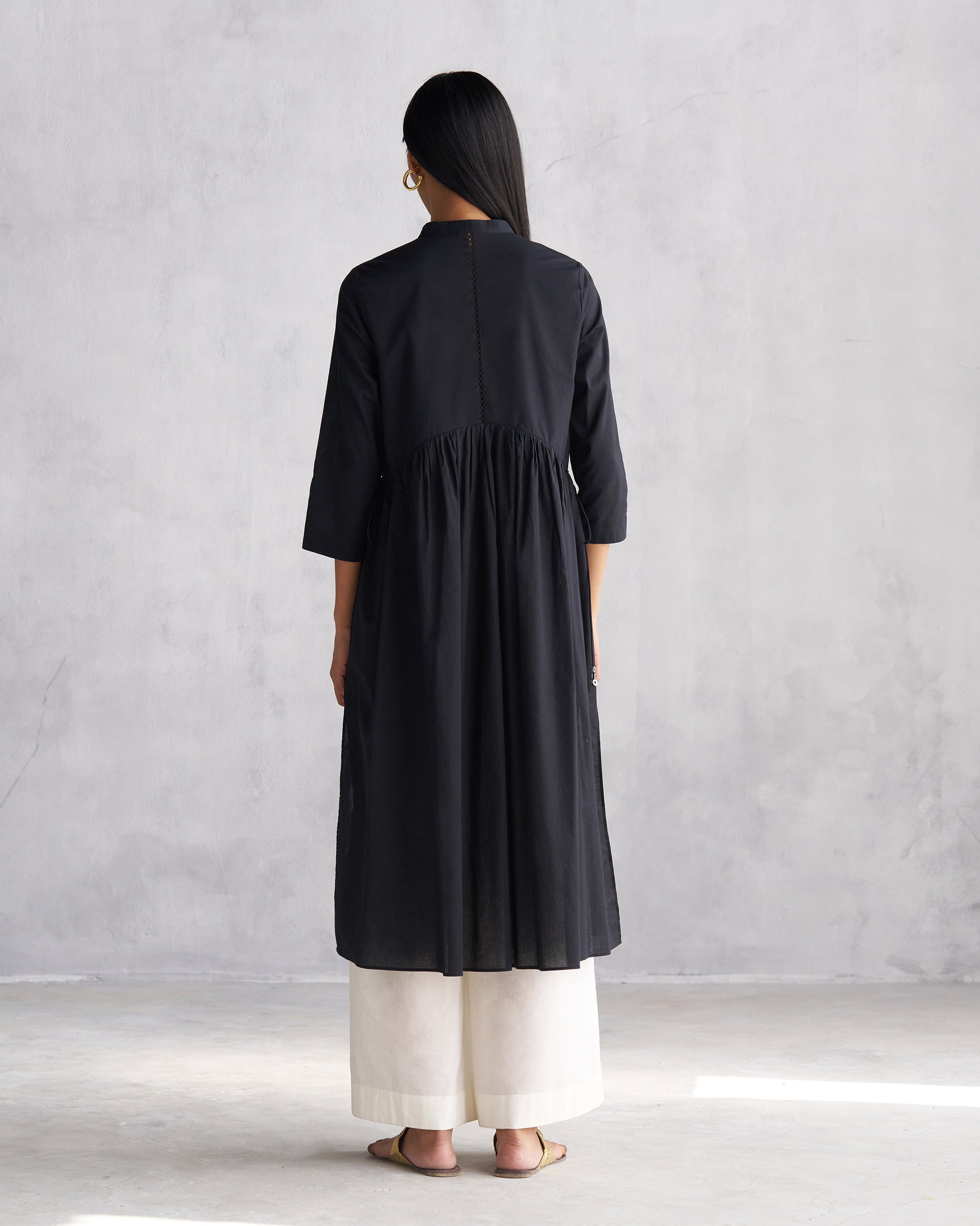 Waist Gathered Kurta - Black