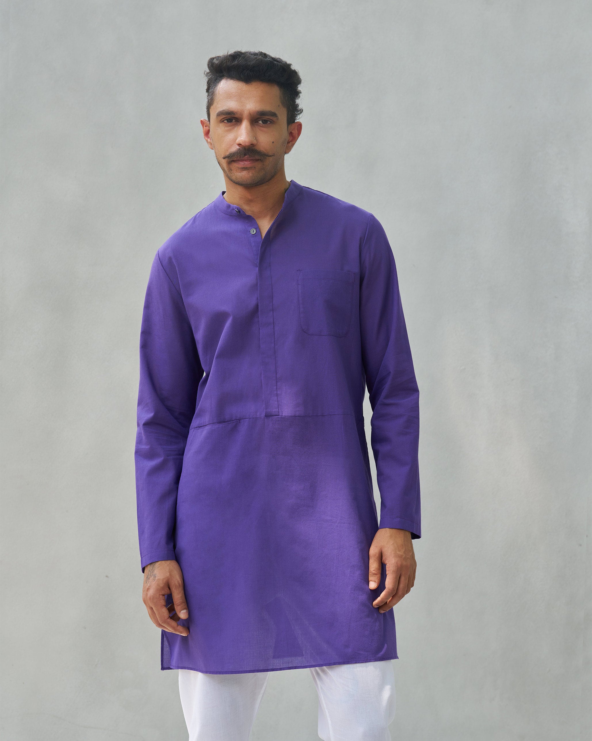 Chest Pocket Kurta - Purple