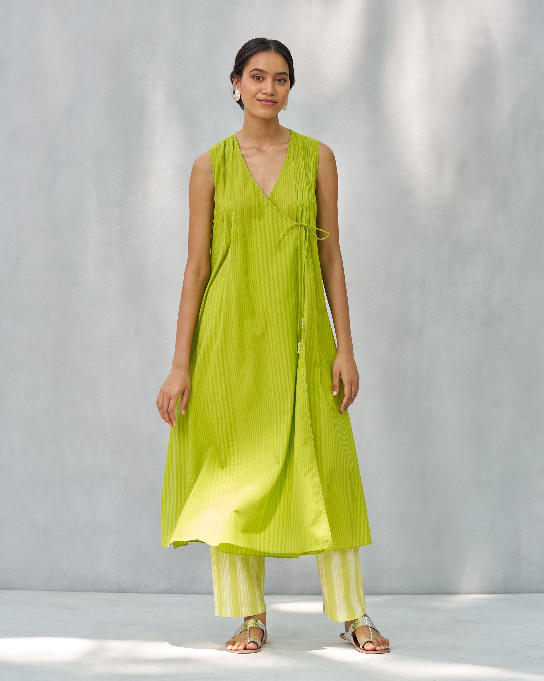 Pintuck Wrap Kurta - Lime
