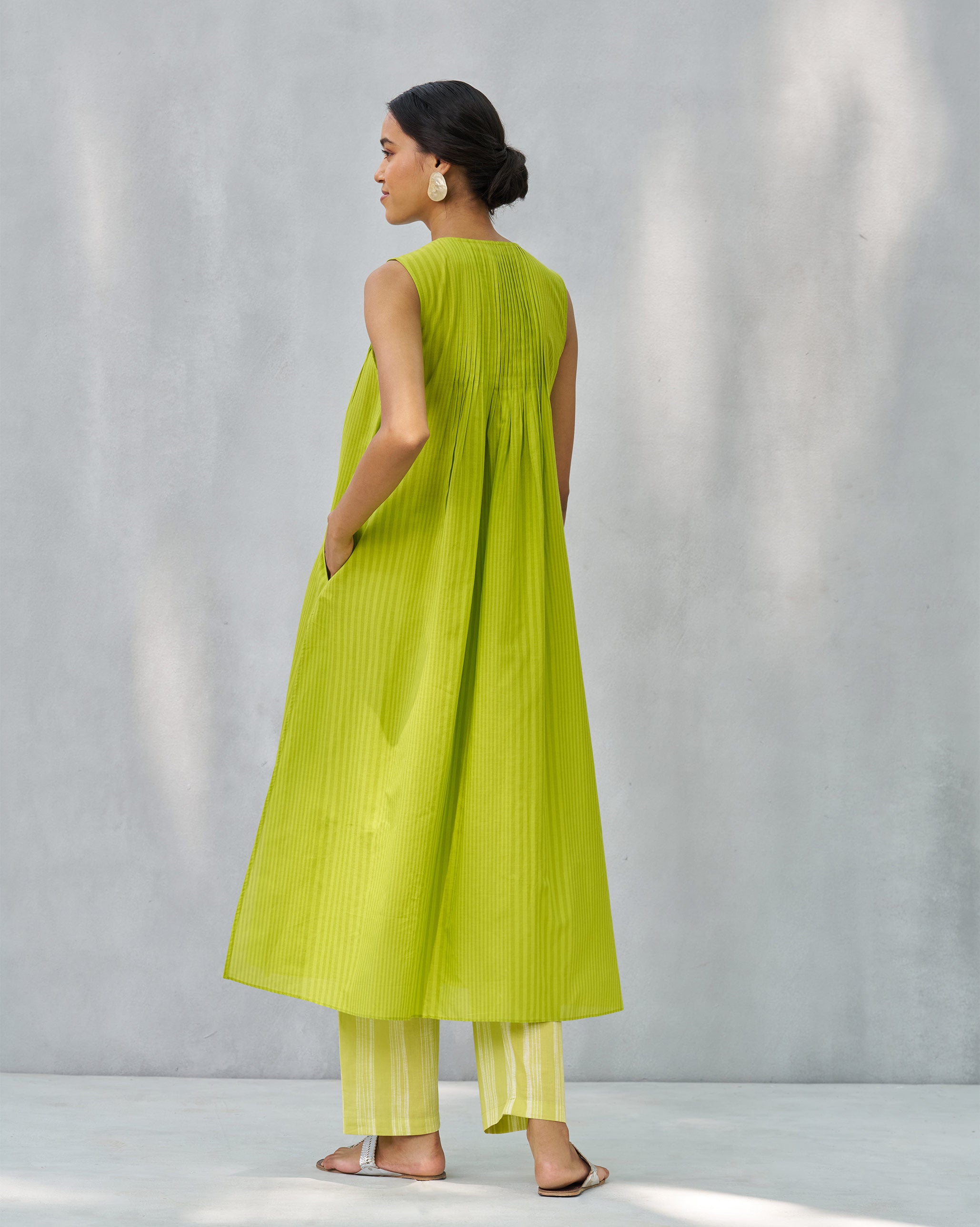 Pintuck Wrap Kurta - Lime