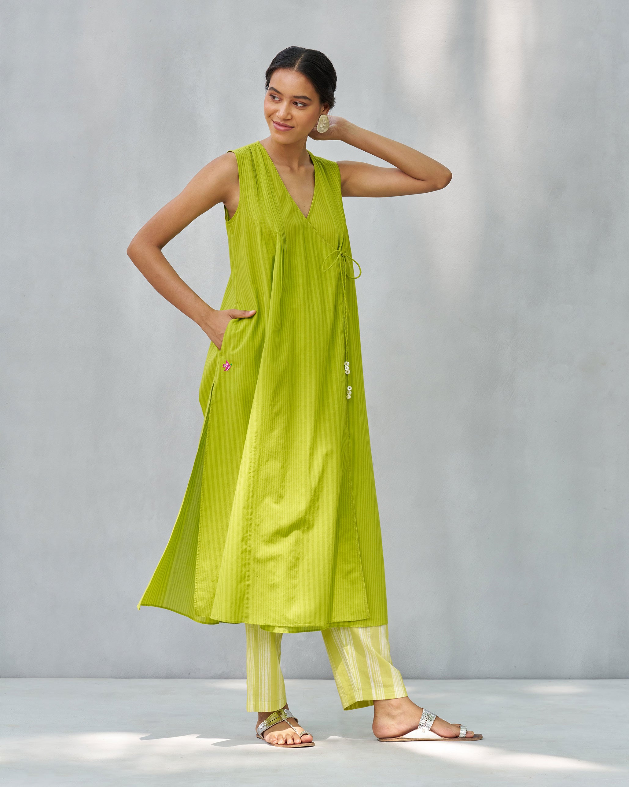 Pintuck Wrap Kurta - Lime