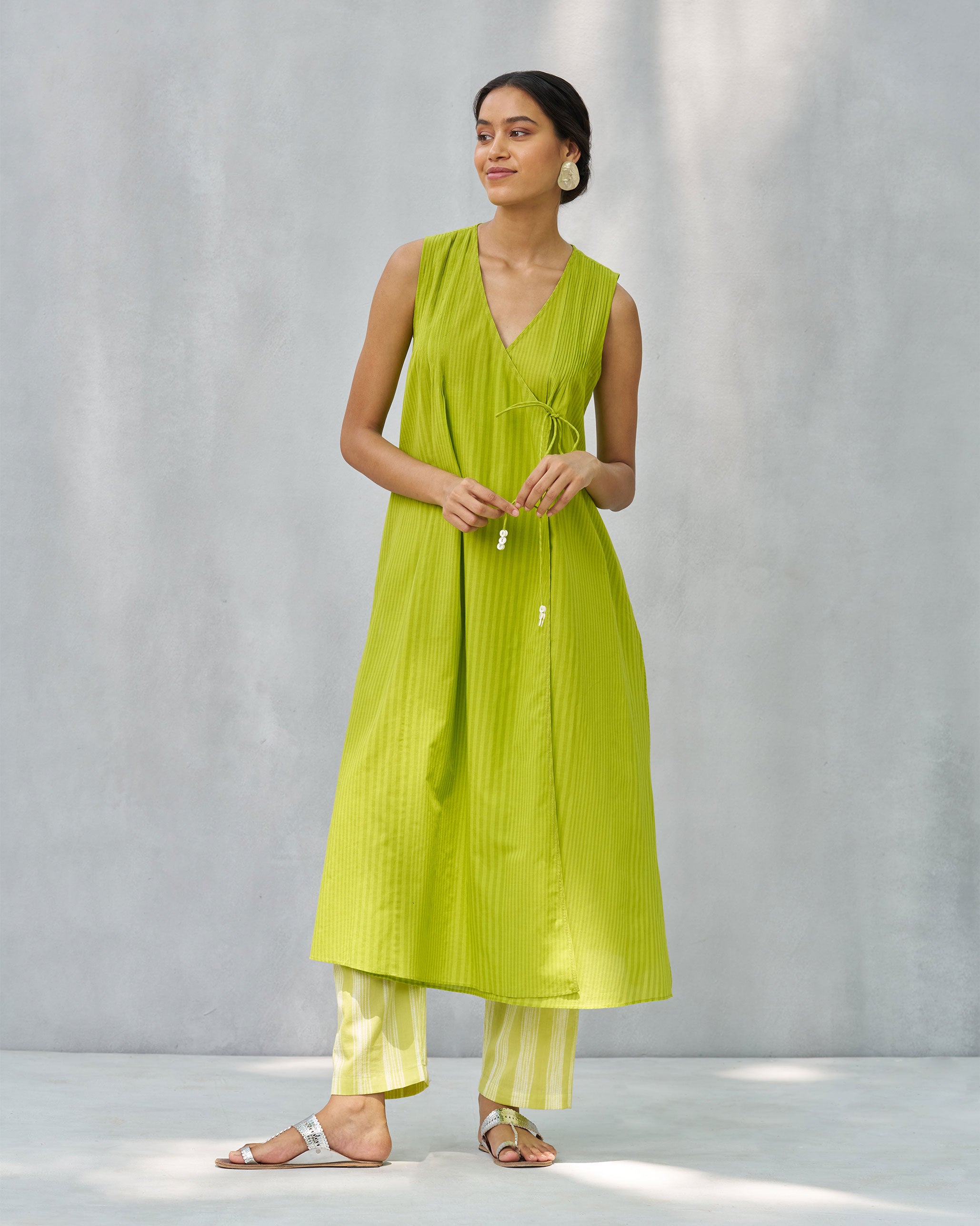 Pintuck Wrap Kurta - Lime