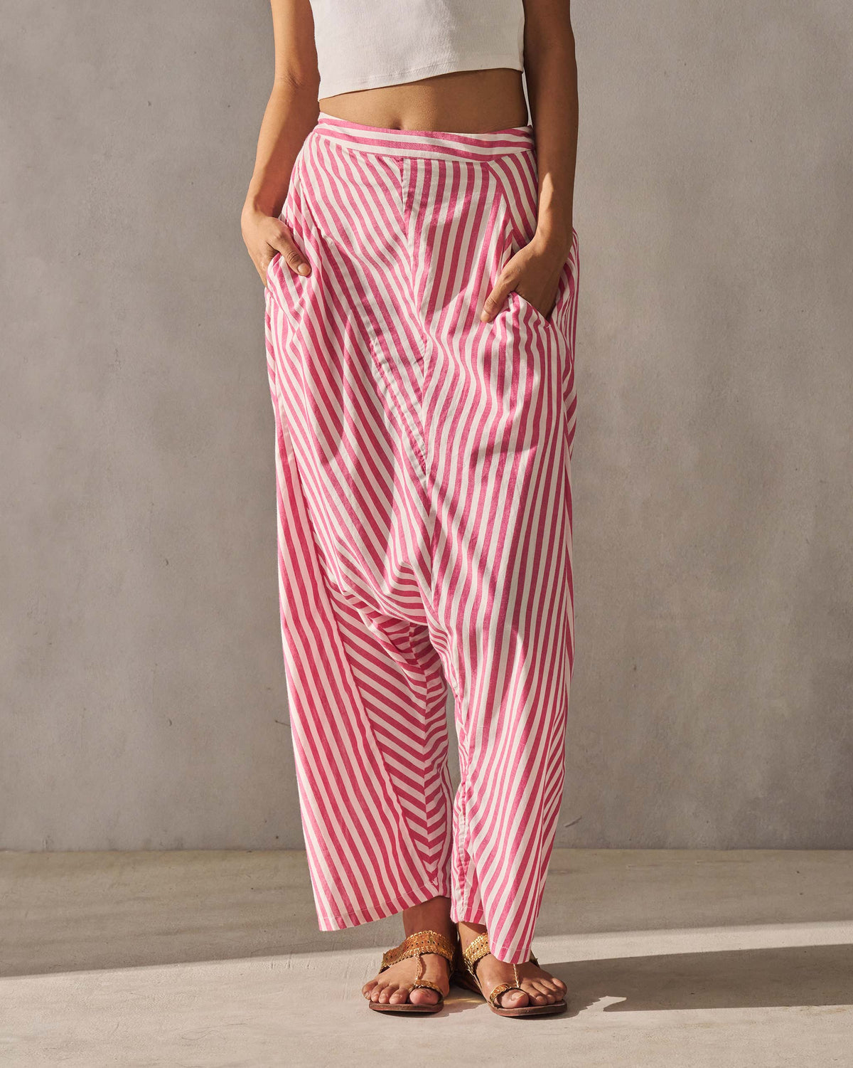Souk Drop Crotch Pants - Fuchsia & Ivory