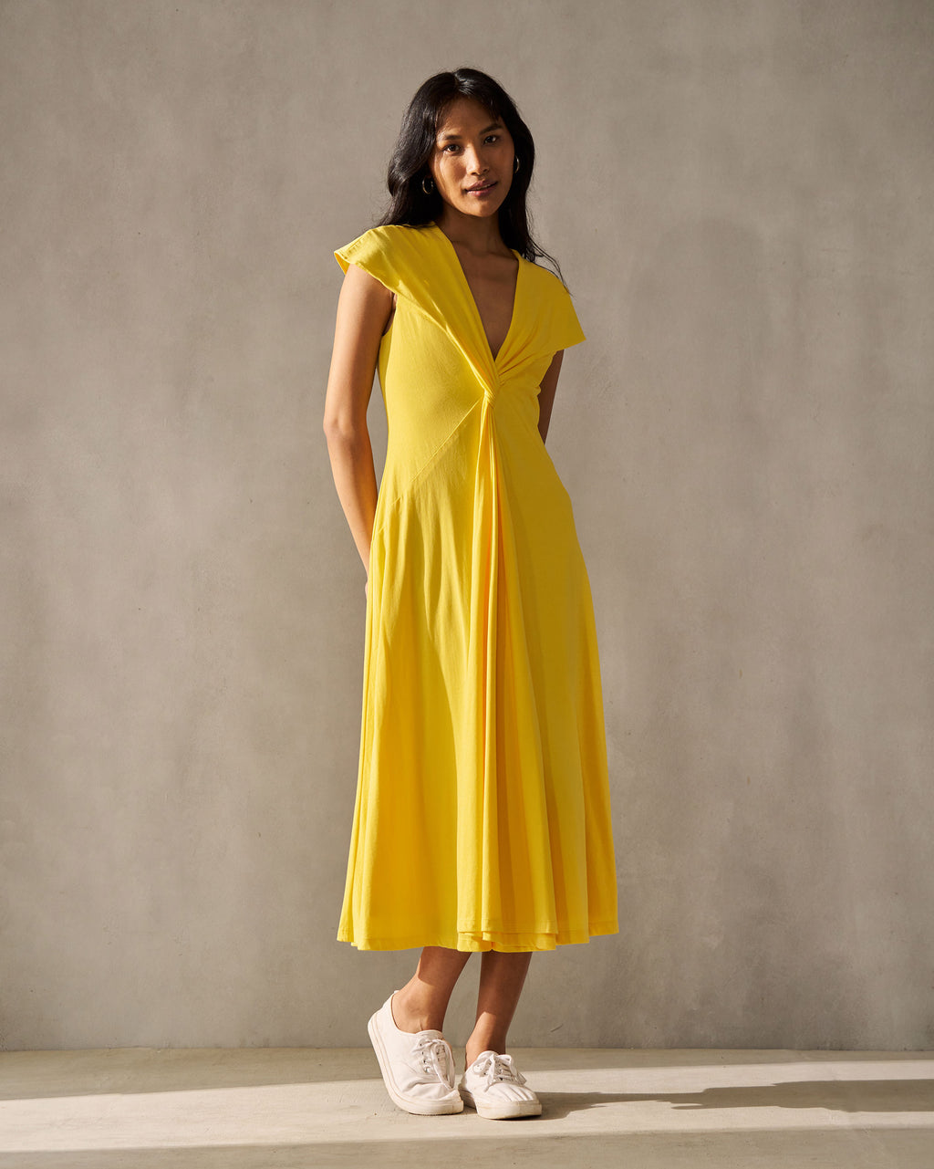 Back Gather Dress グリーンイエロー Lillian Front Gathered Dress - Yellow – Nicobar