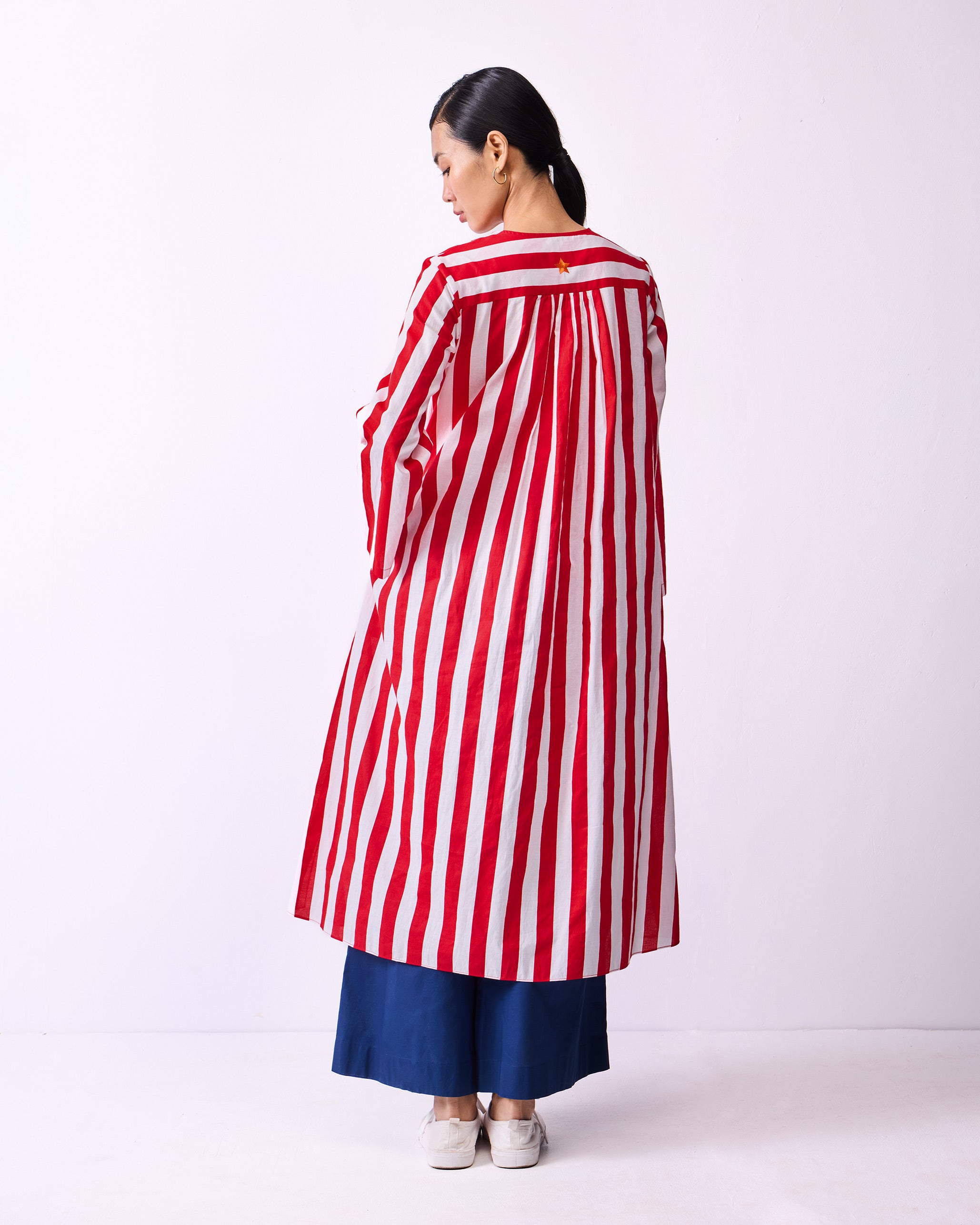 Pintuck Kurta - Red & White Stripes